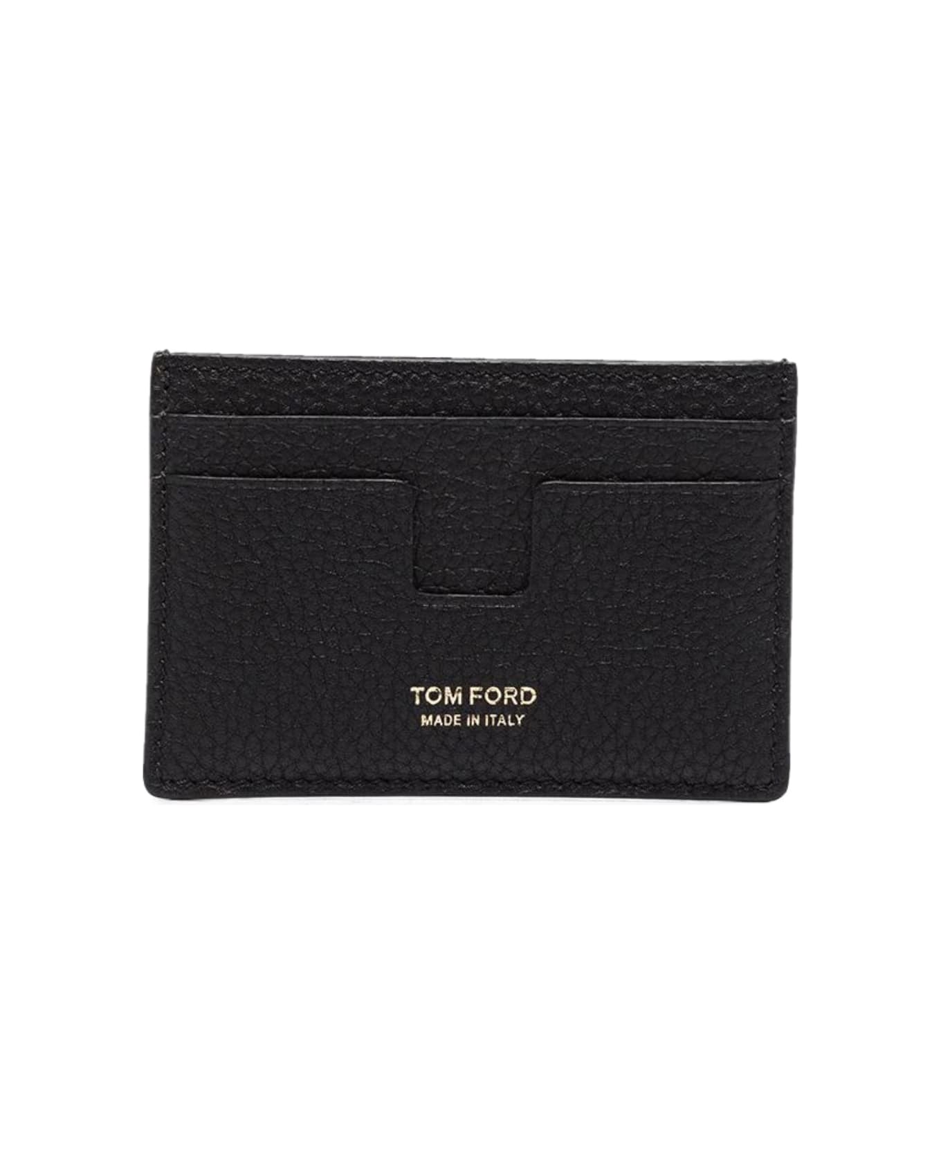 Tom Ford Soft Grain Leather T Line Classic Card Holder - Black