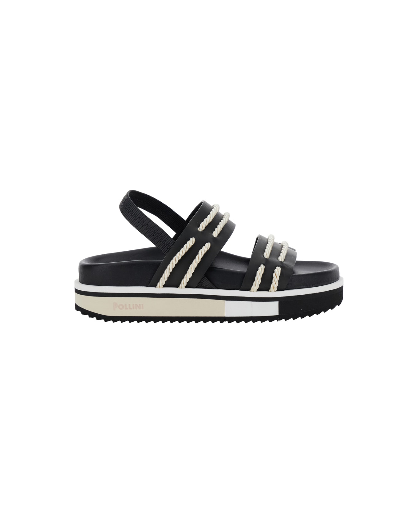 Pollini Black Sandals With Elastic Strap And Criss-crossed Details On The Front In Leather Woman - Black