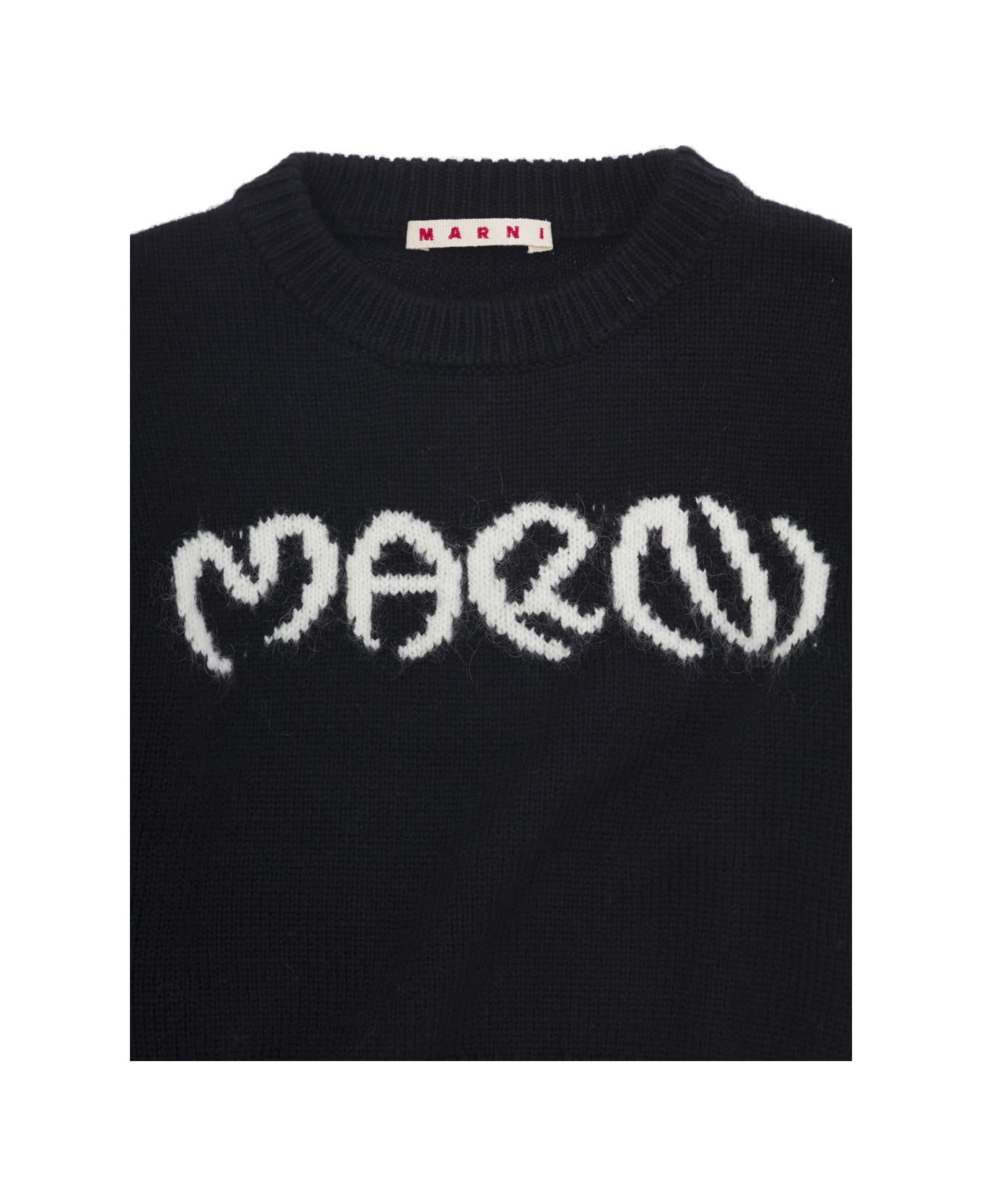 Marni Black Cropped Sweater With Jacquard Logo In Wool Blend Girl - Black