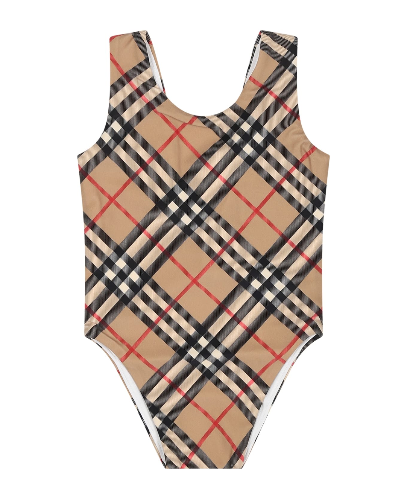Burberry FLAT Beige Swimsuit For Baby Girl With Iconic Check - Beige