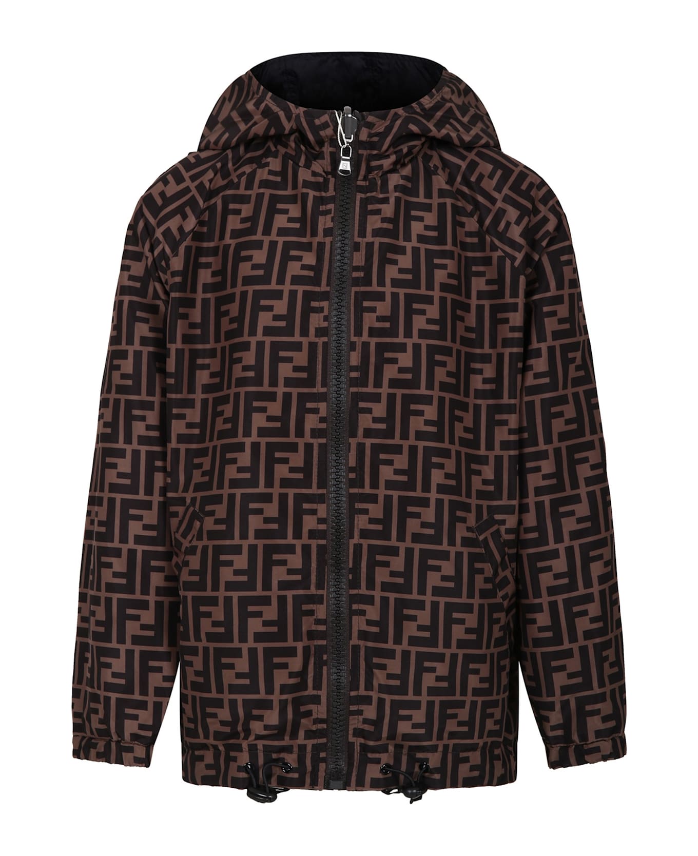 Fendi Black Reversible Raincoat For Kids With Double F - Black