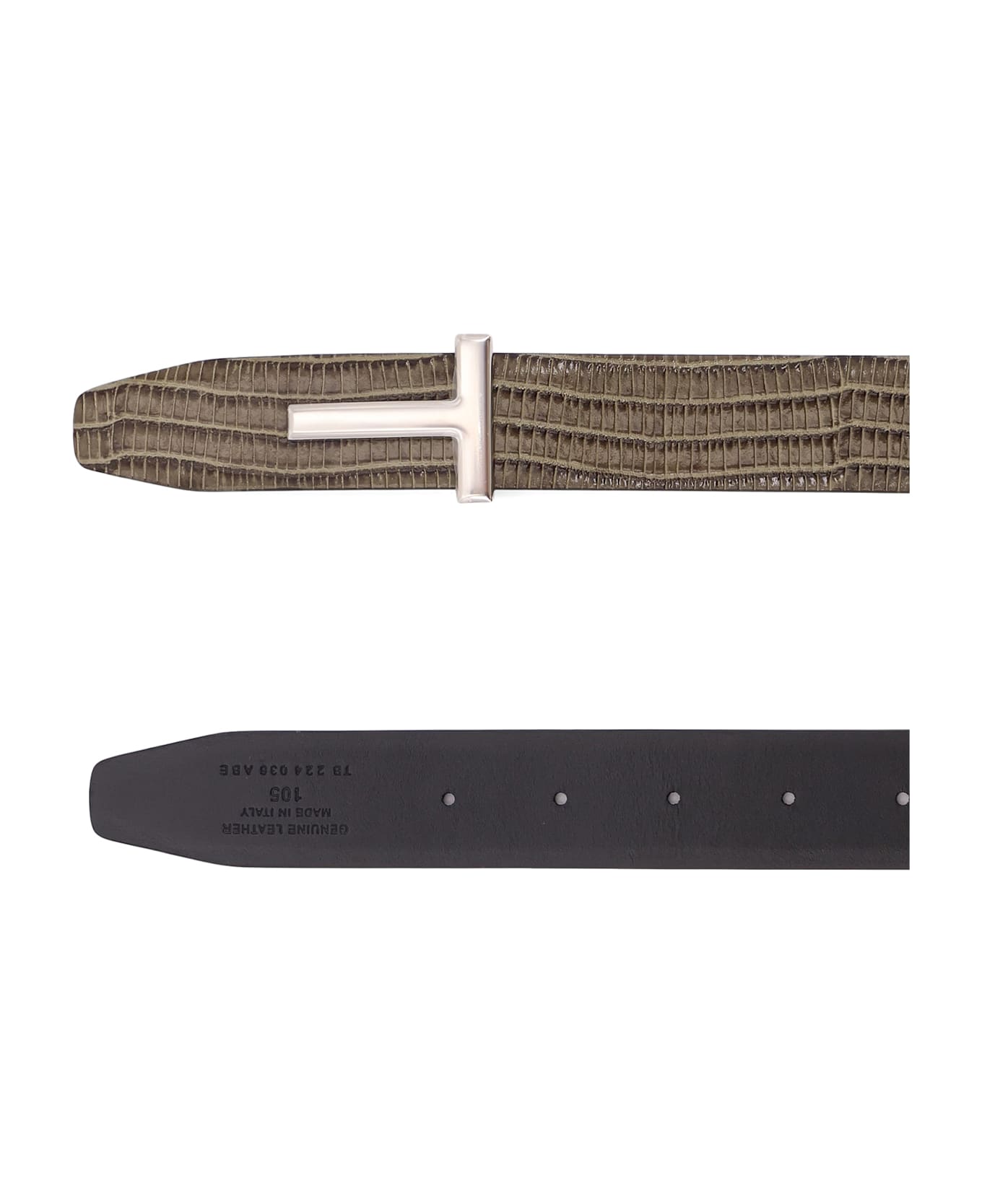 Tom Ford Leather Belt With Croco Effect - SLATE