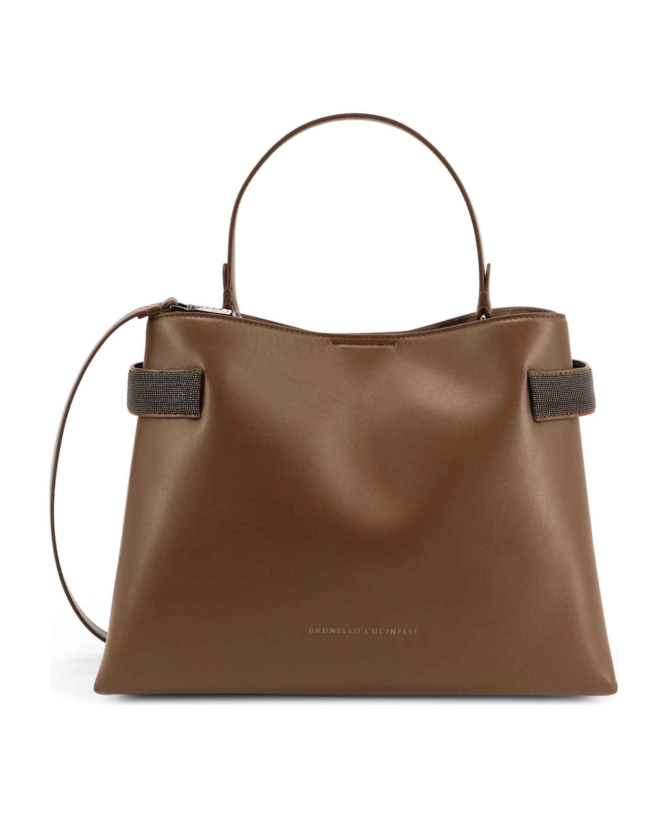 Brunello Cucinelli Leather Shoulder Bag With Monili Detail - TAWNY