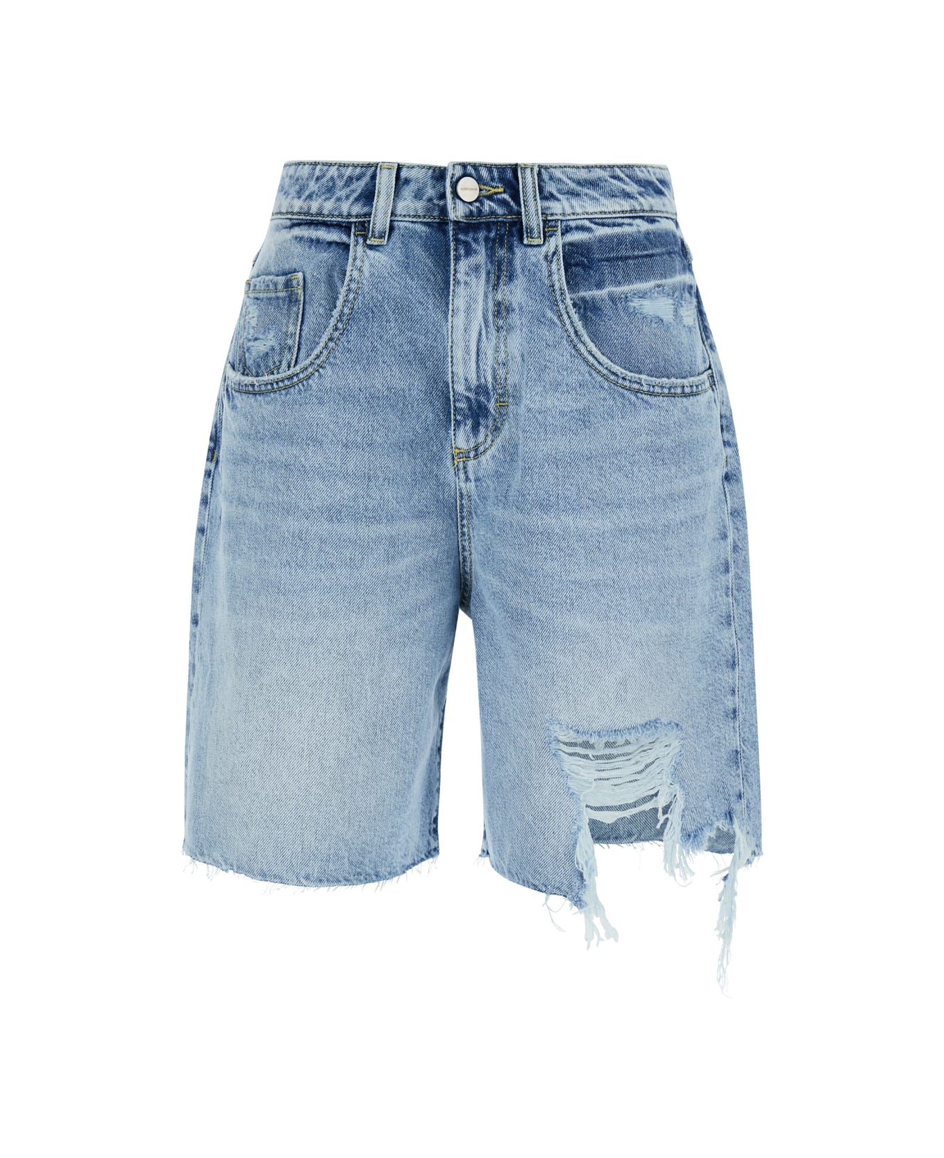 Icon Denim 'lea' Light Blue Bermuda Shorts With Rips In Cotton Denim Woman - Blue