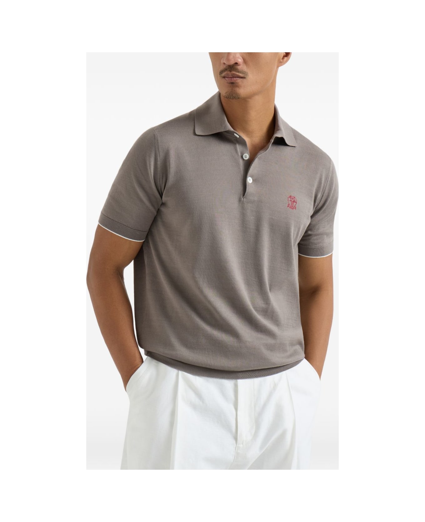 Brunello Cucinelli Logo Cotton Polo Shirt - Marrone chiaro
