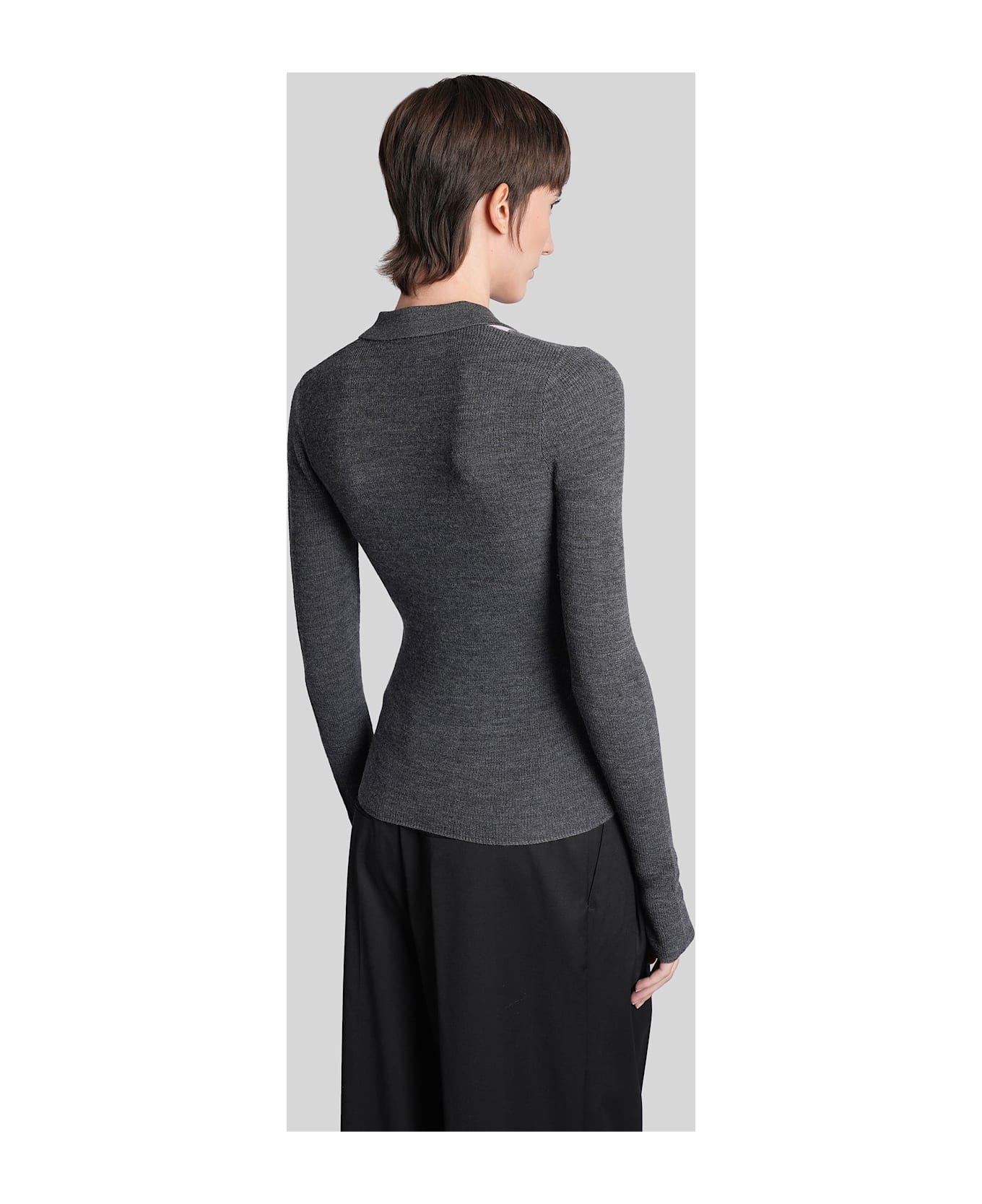 Ganni Polo In Grey Wool - grey