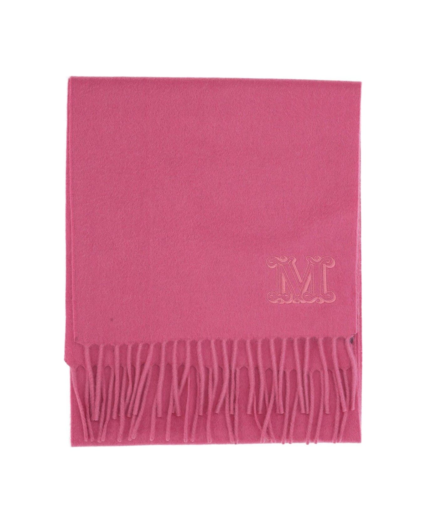 Max Mara Logo Embroidered Fringed Knitted Scarf - Rosa