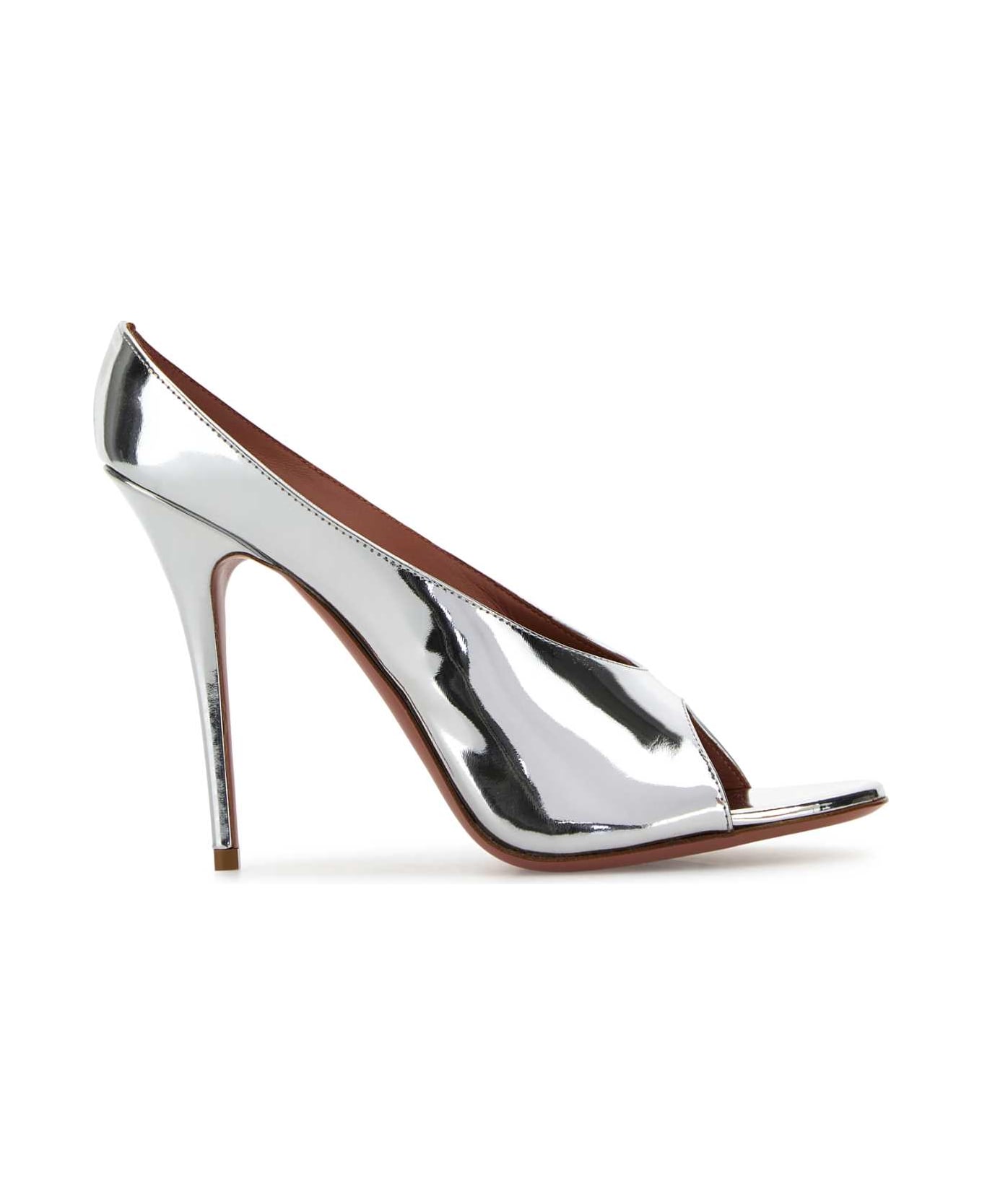 Amina Muaddi Silver Leather Anok 105 Mules - MIRRORSILVER
