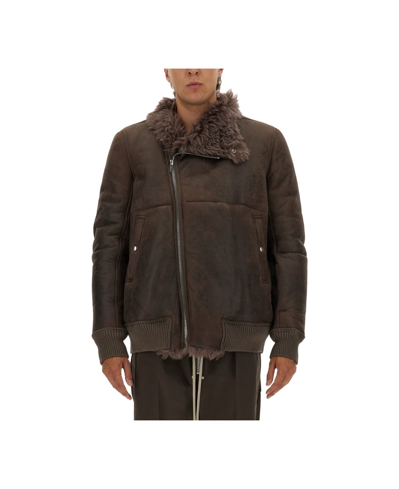 Rick Owens Leather Bomber Jacket - GREY
