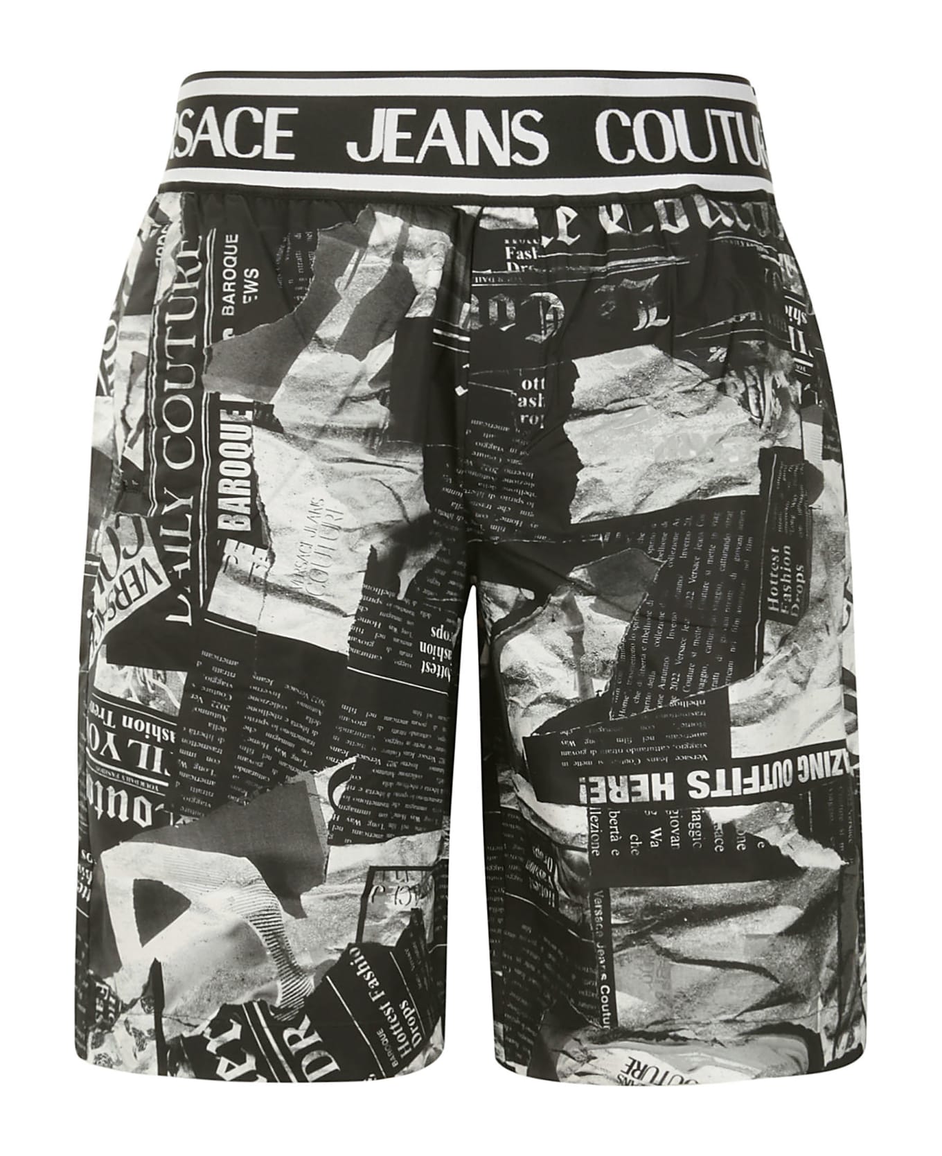 Versace Jeans Couture Magazine-printed Knee-length Shorts - BLACK