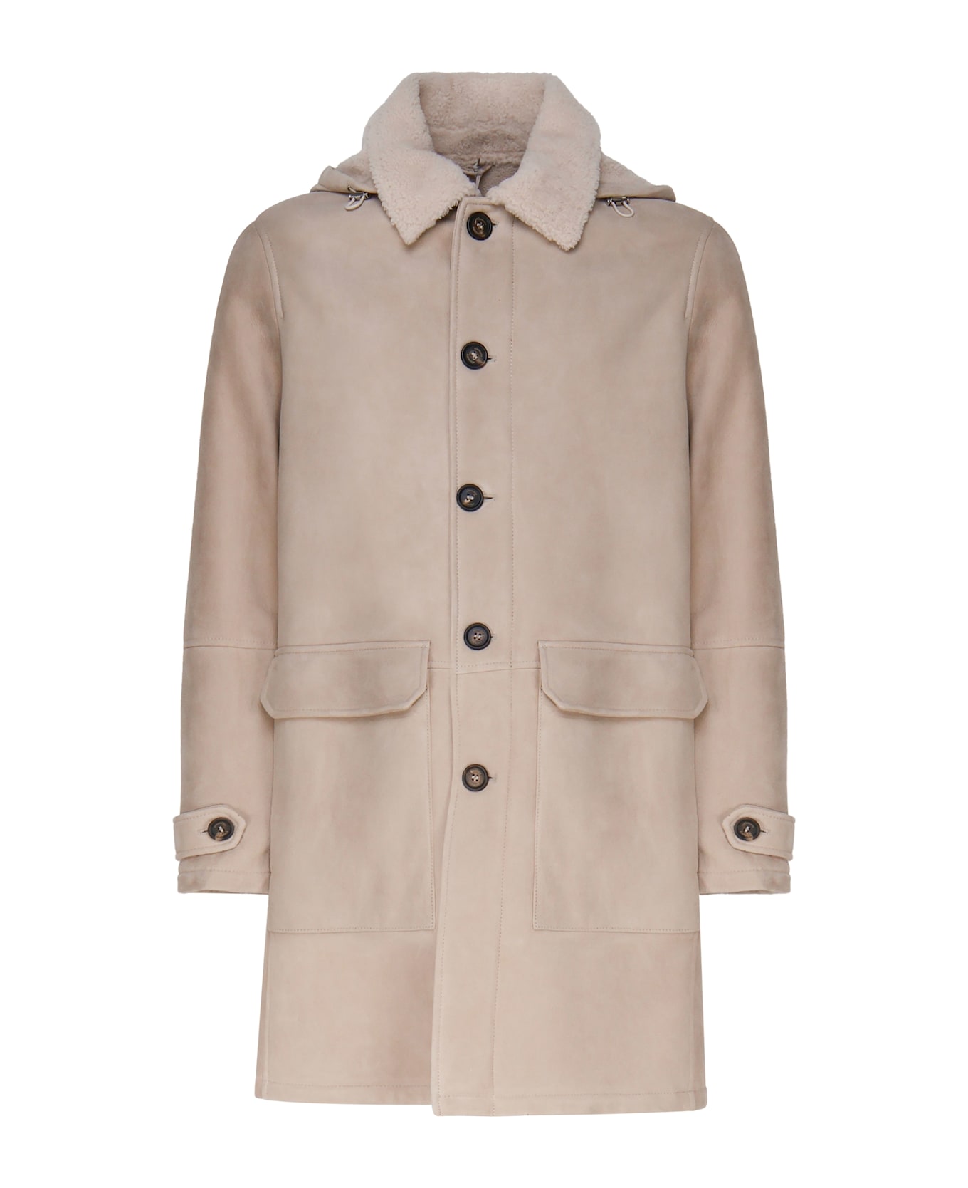 Eleventy Shearling Long Coat - SAND