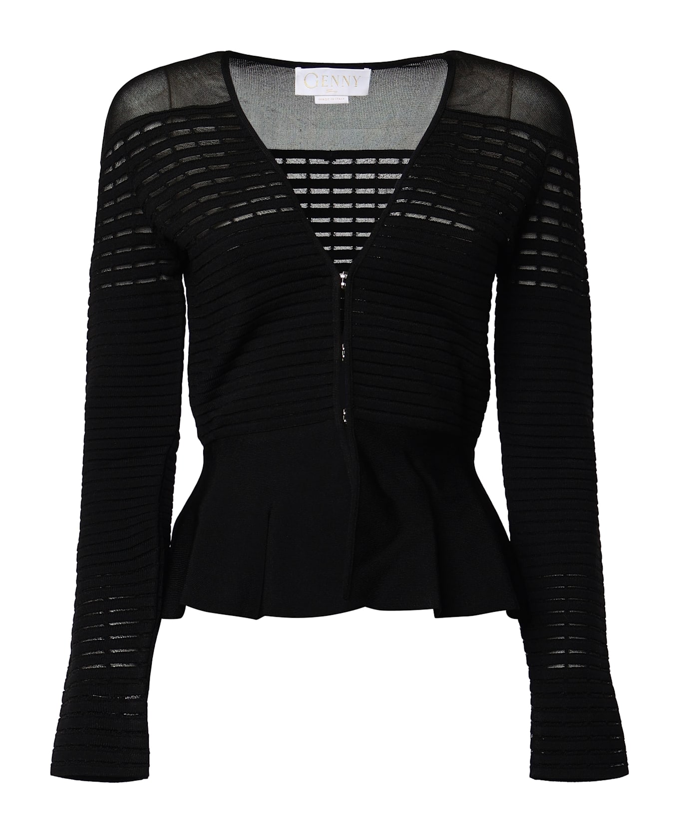Genny V-neck Sweater With Godet Flounce - Black