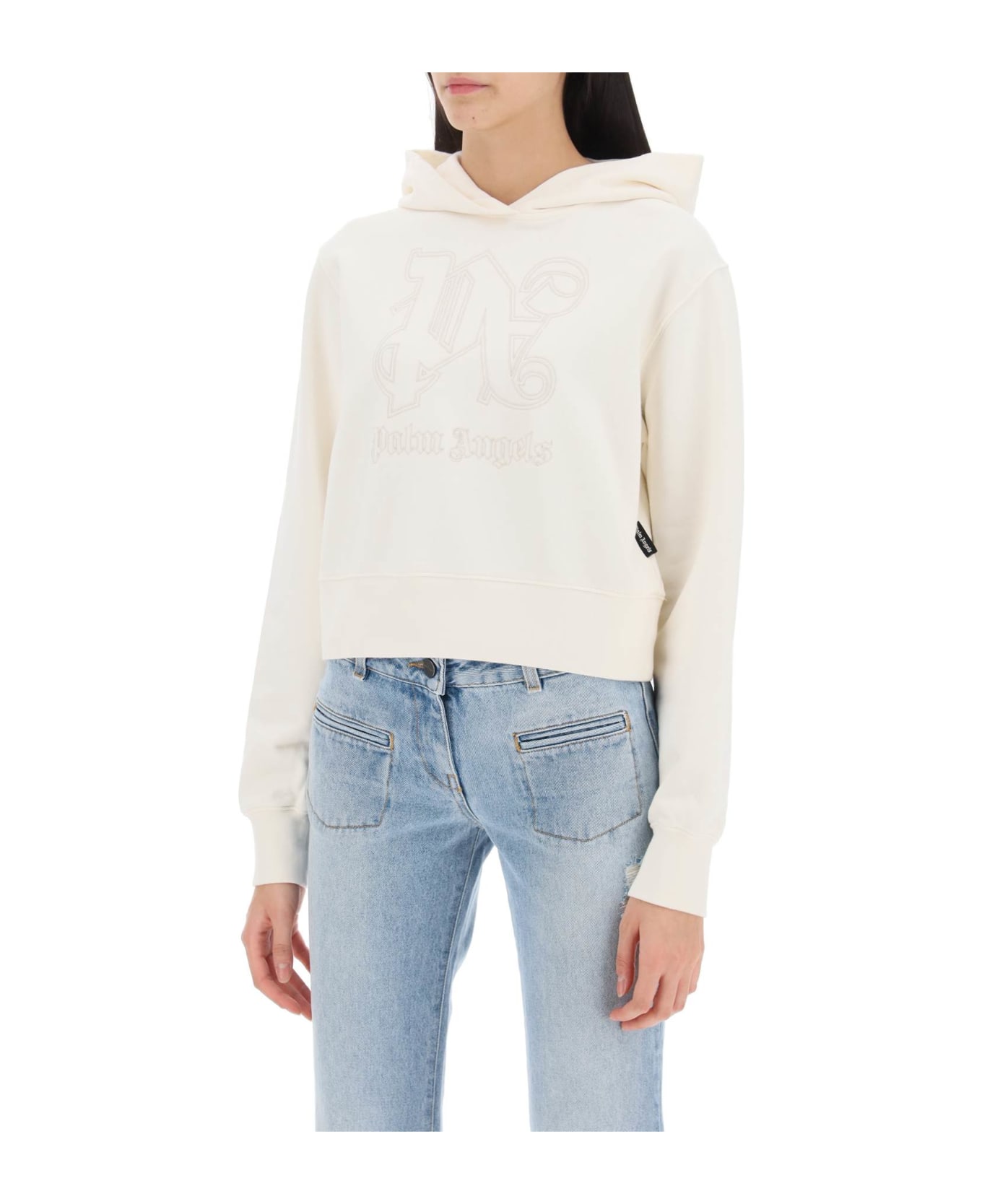 Palm Angels Cropped Hoodie With Monogram Embroidery - OFF WHITE OFF WHITE (White) フリース