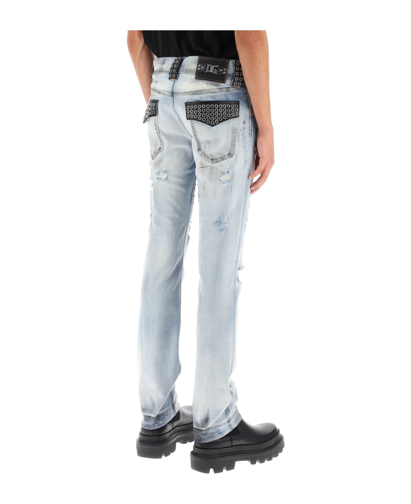 Dolce & Gabbana Re-edition Jeans With Leather Detailing - VARIANTE ABBINATA (Light blue)