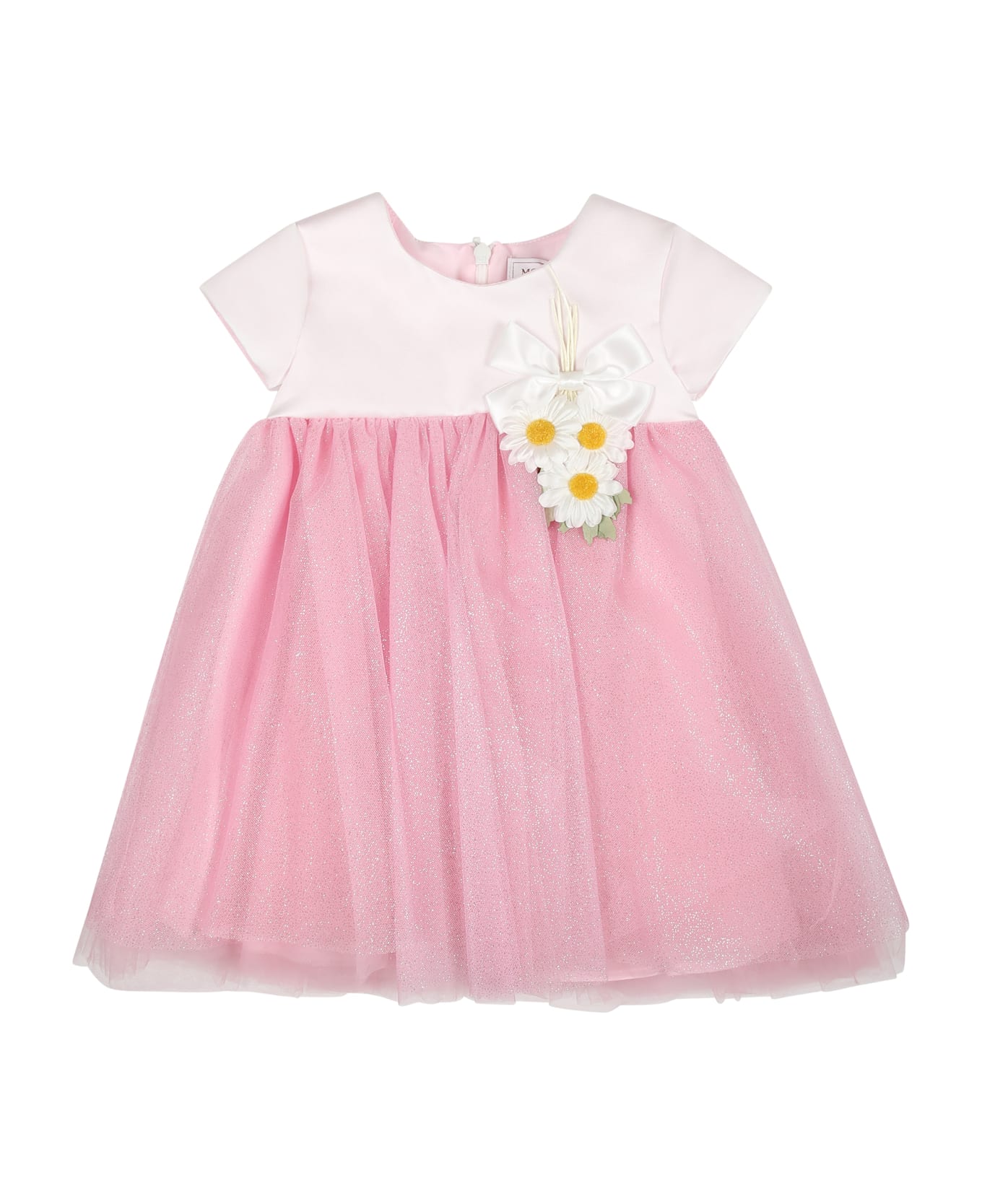 Monnalisa Pink Dress For Baby Girl With Daisies And Lurex - Pink ウェア