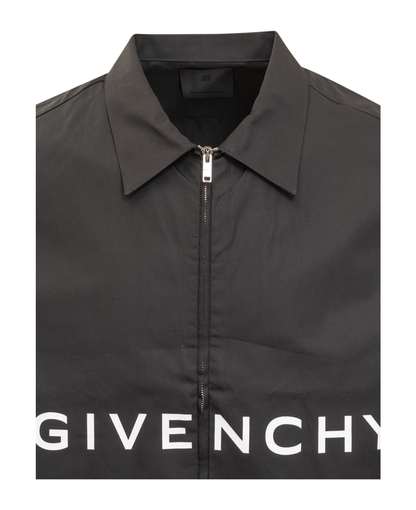 Givenchy Boxy Fit Long Sleeve Zip Print Shirt - BLACK