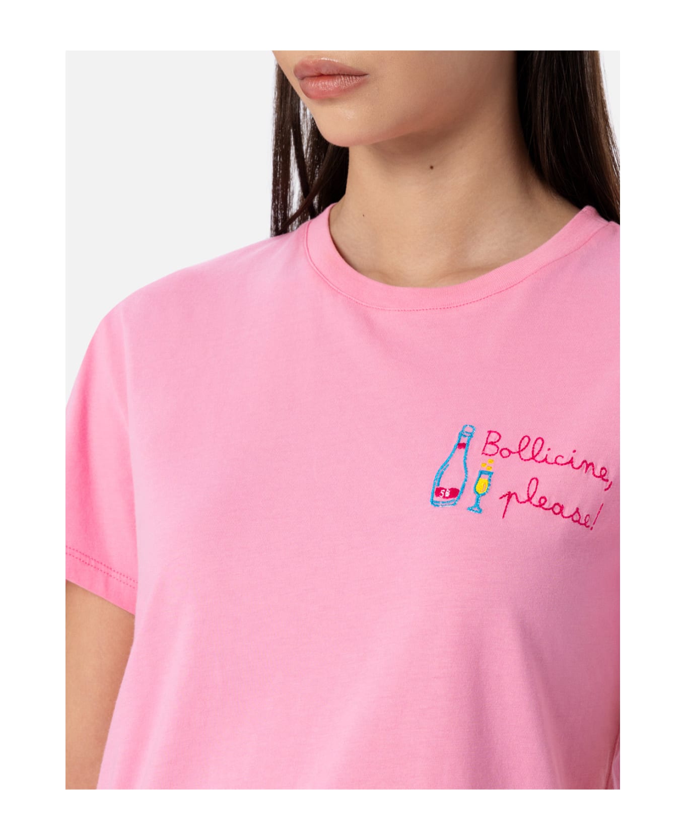 MC2 Saint Barth Woman Pink Cotton Jersey Crewneck T-shirt Emilie With Bollicine, Please Embroidery - PINK