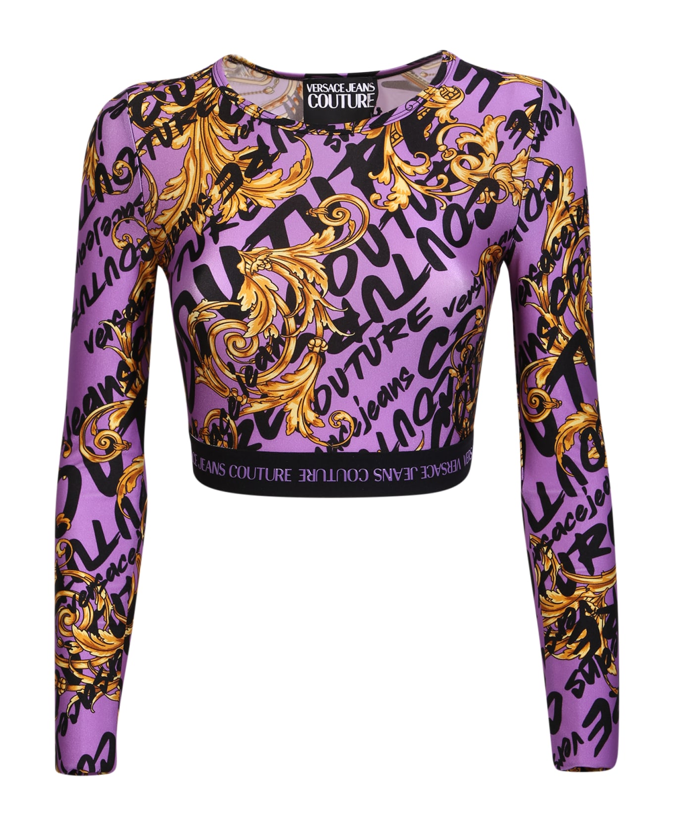 Versace Jeans Couture Cropped T-shirt With Baroque Print Purple - Multi