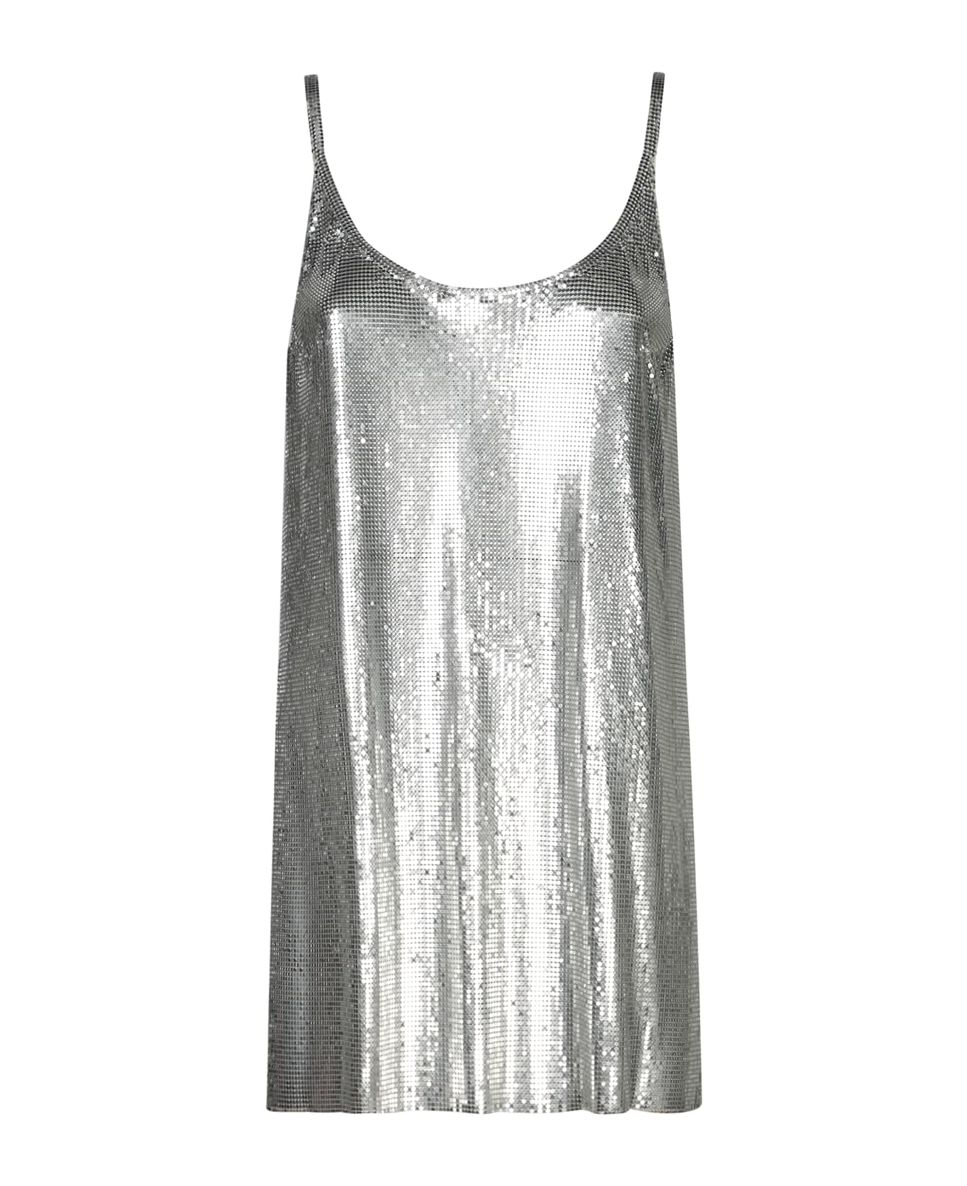 Paco Rabanne Metallic Sleeveless Top With Spaghetti Straps And Chainmail In Tech Fabric Woman - Metallic