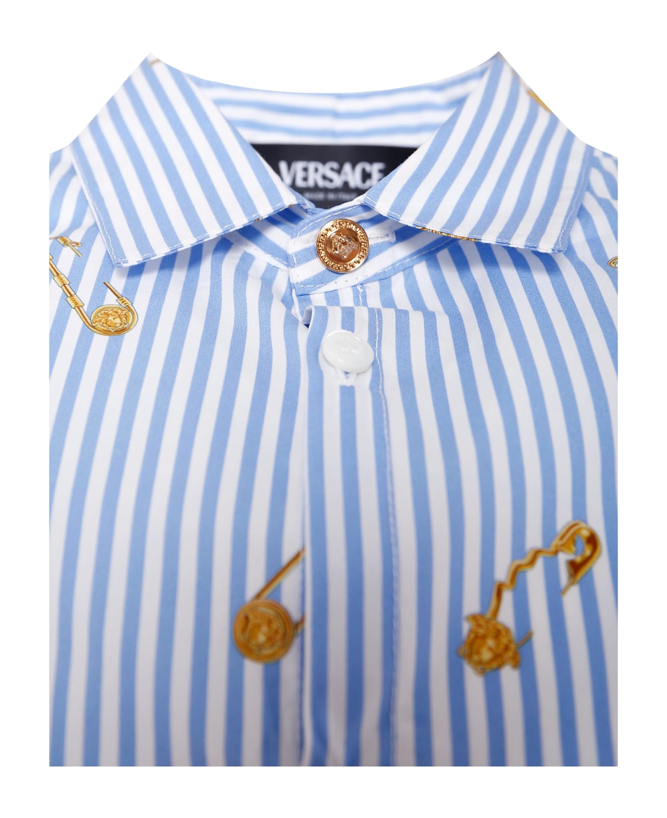 Versace Light Blue Shirt For Boy Withsafety Pin - Light Blue