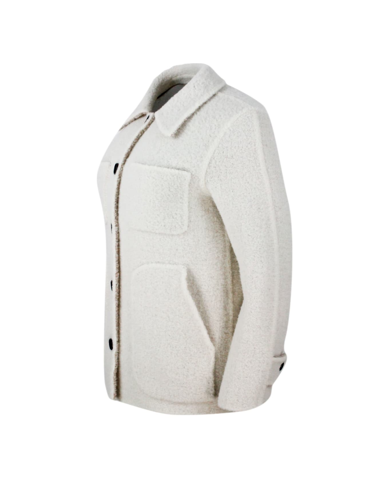 Lorena Antoniazzi 3/4 Length Pea Coat In Fine And Soft Alpaca Stretch Wool That Is Very Light And Comfortable. Button Closure 3/4 Length Pea Coat In Fine And Soft Alpac - White