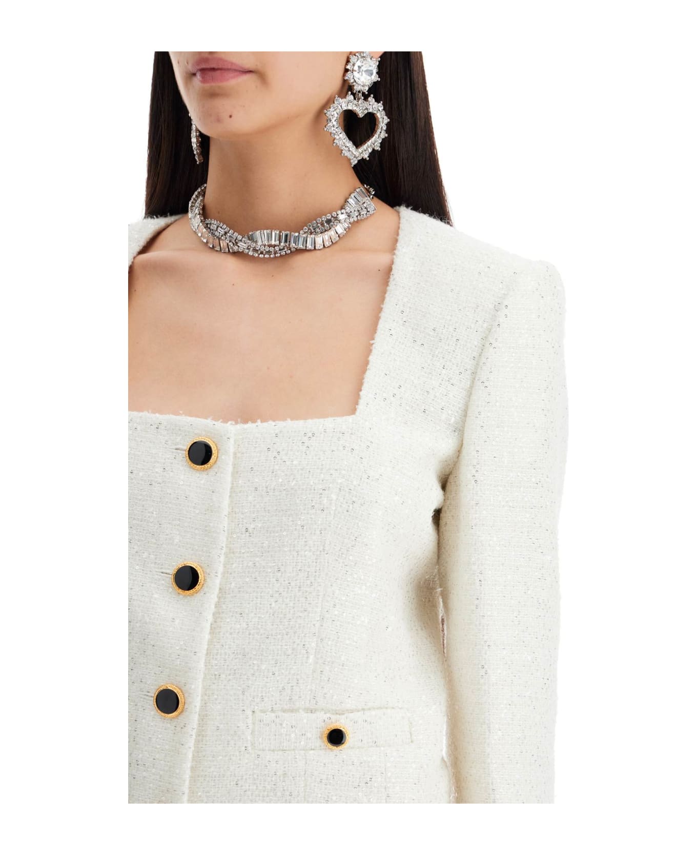 Alessandra Rich Tweed Jacket With Sequins Embell - WHITE (White)