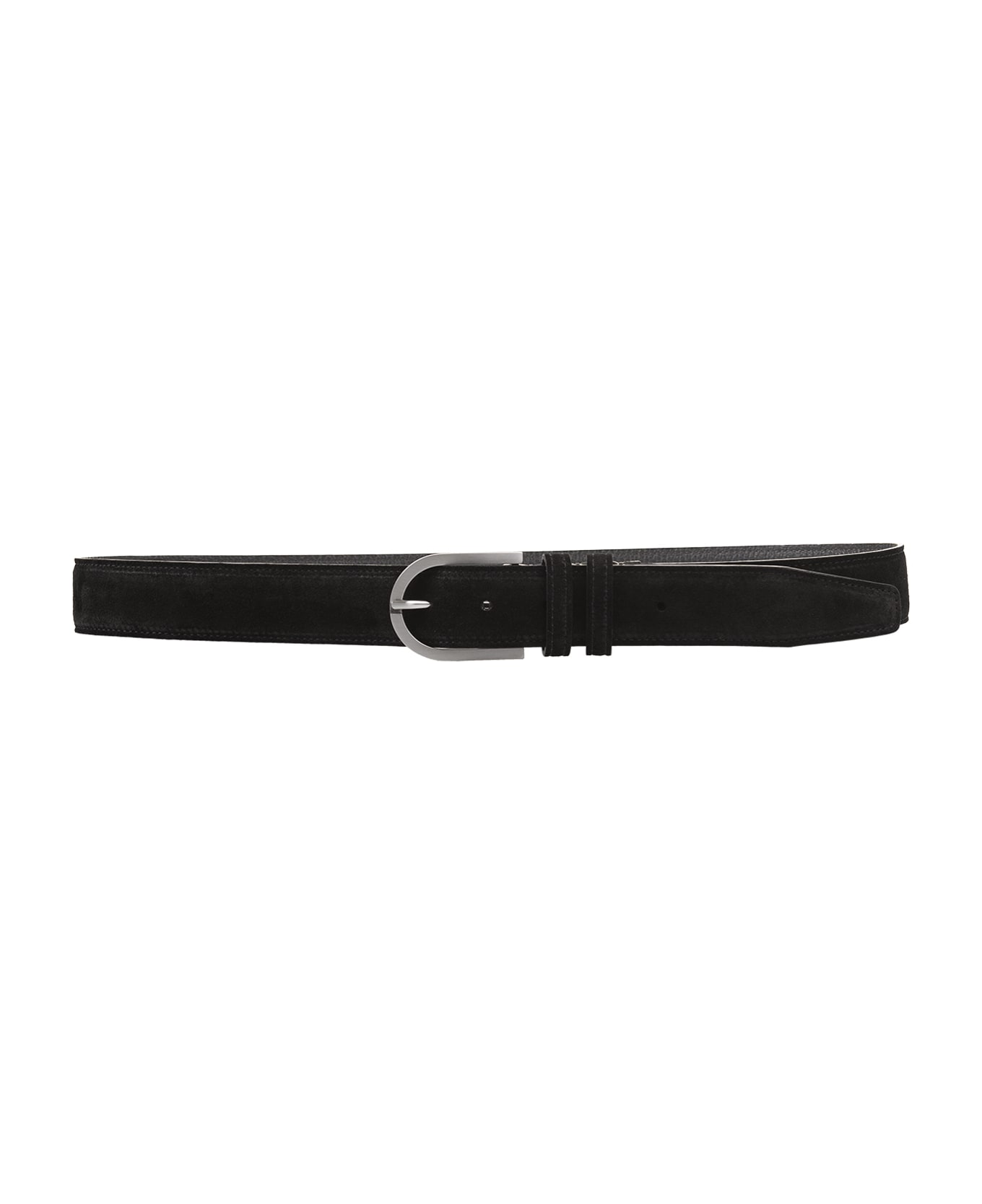 Kiton Black Suede Belt With Silver Buckle - Black