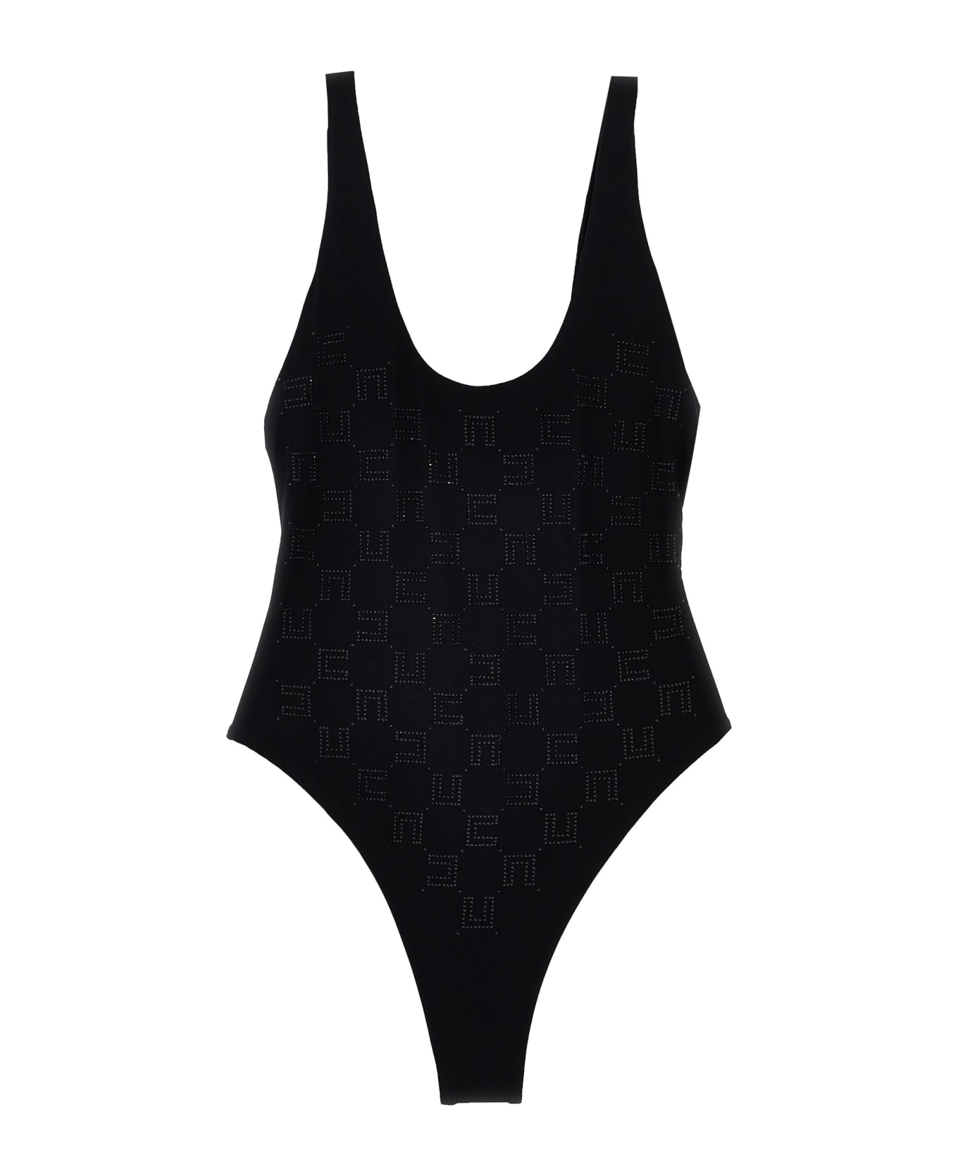 Elisabetta Franchi Rhinestone Logo One-piece Swimsuit - Black