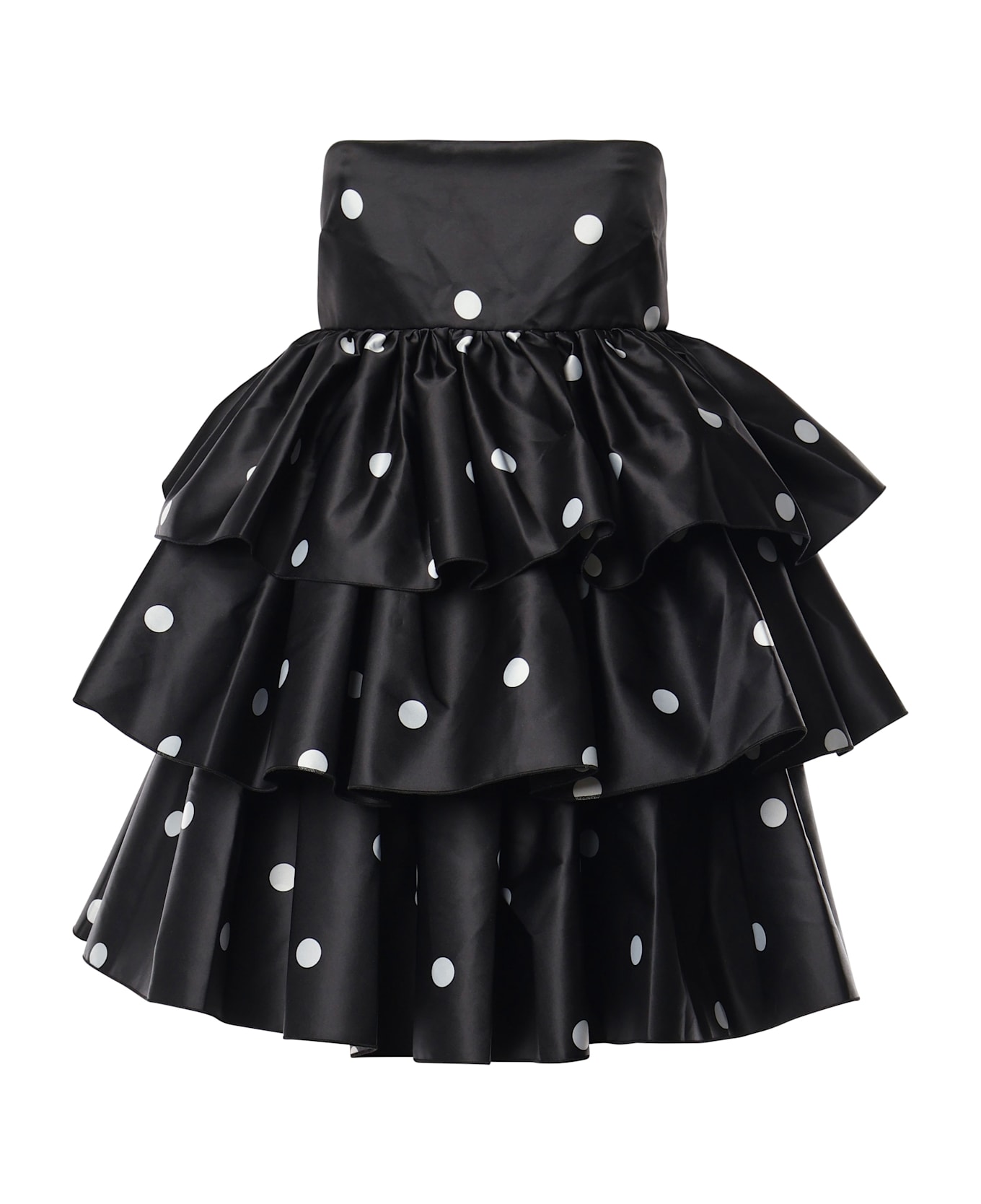 Rotate by Birger Christensen Short Satin Polka Dot Dress With Ruffles - Black