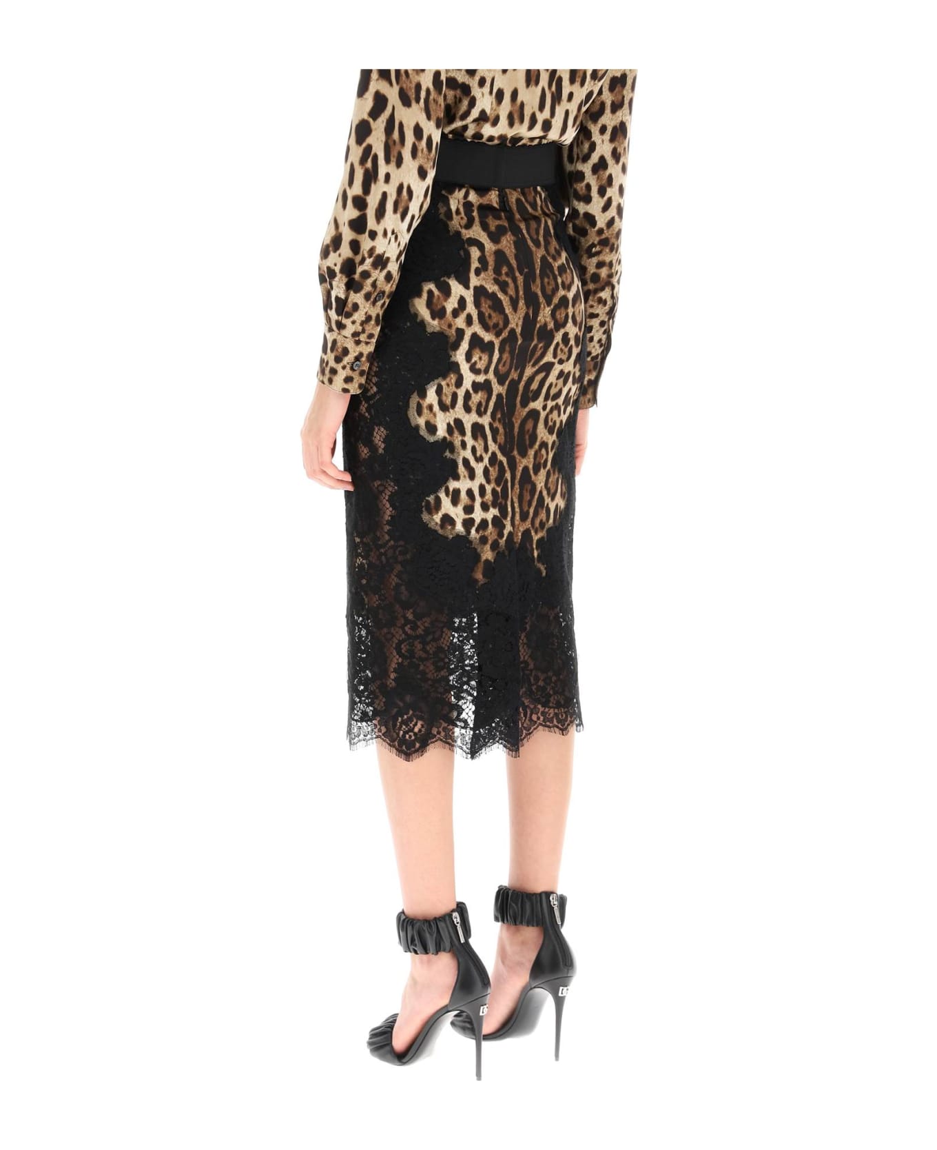 Dolce & Gabbana Silk And Lace Midi Skirt - Black, leo