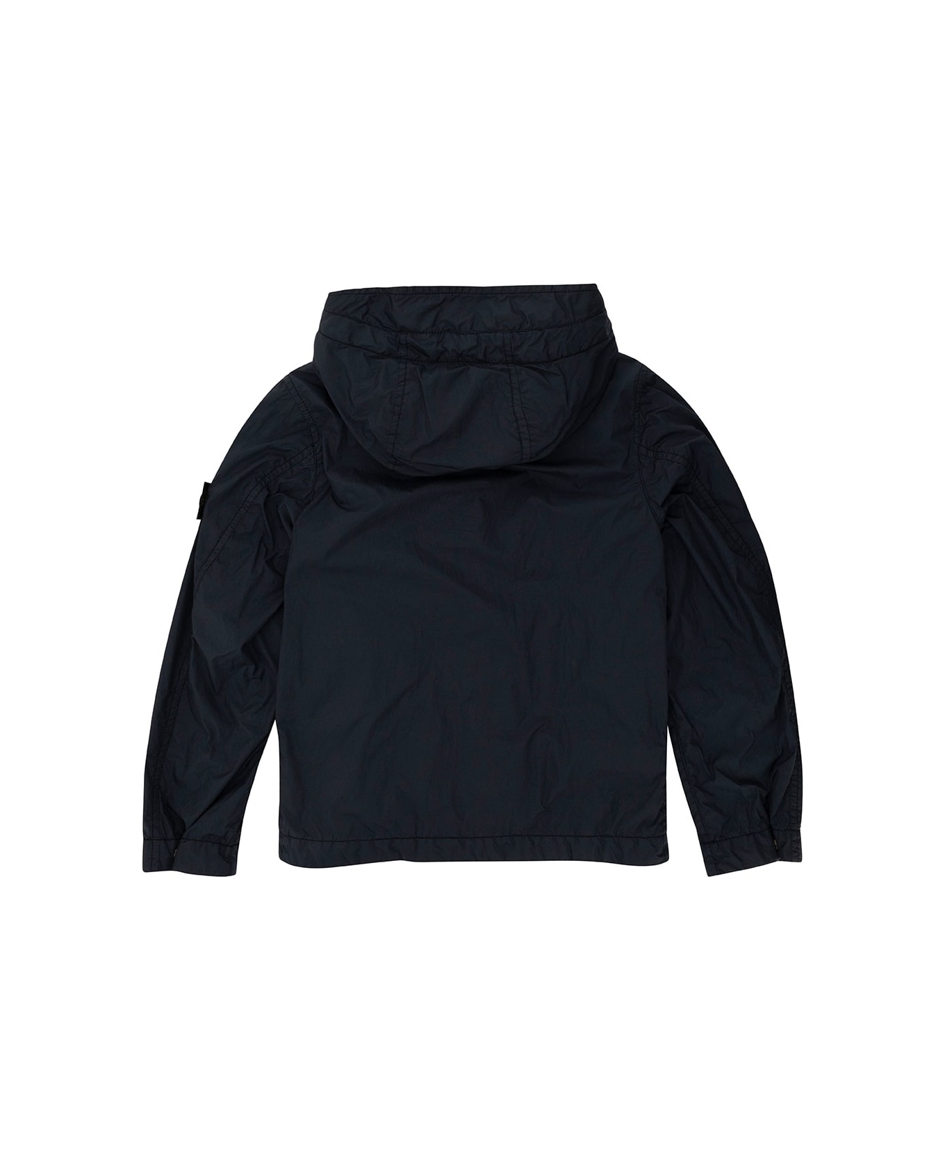 Stone Island Junior Blue Hooded Jacket With Logo Patch In Polaymide Boy - Blu