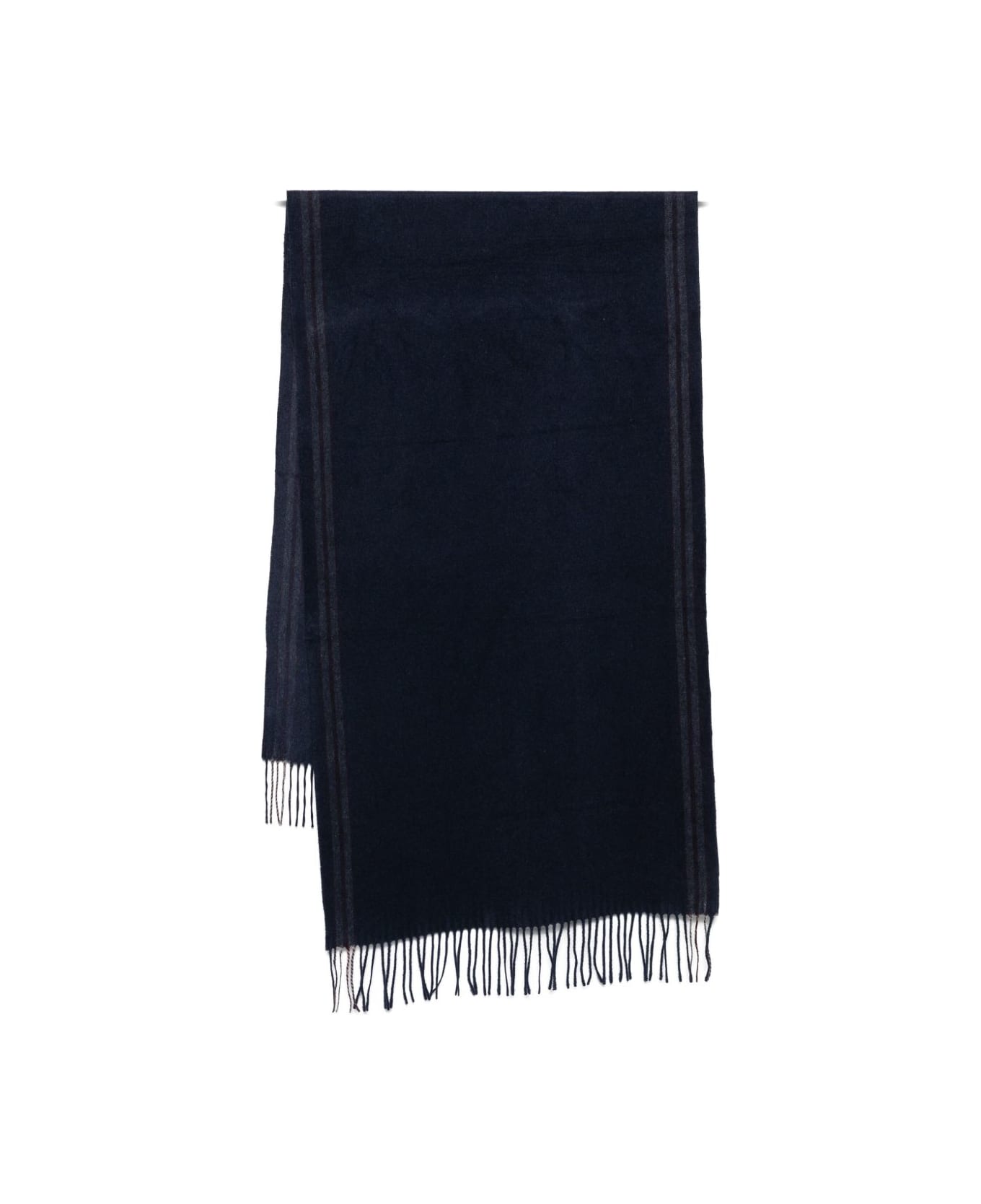 Brunello Cucinelli Striped Scarf With Fringes - Blue