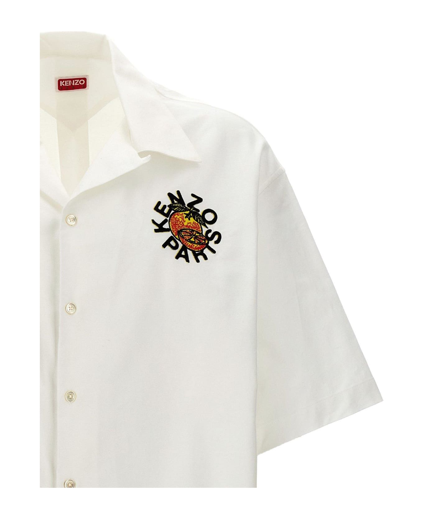 Kenzo Logo Patch Collared Short-sleeve Shirt - WHITE