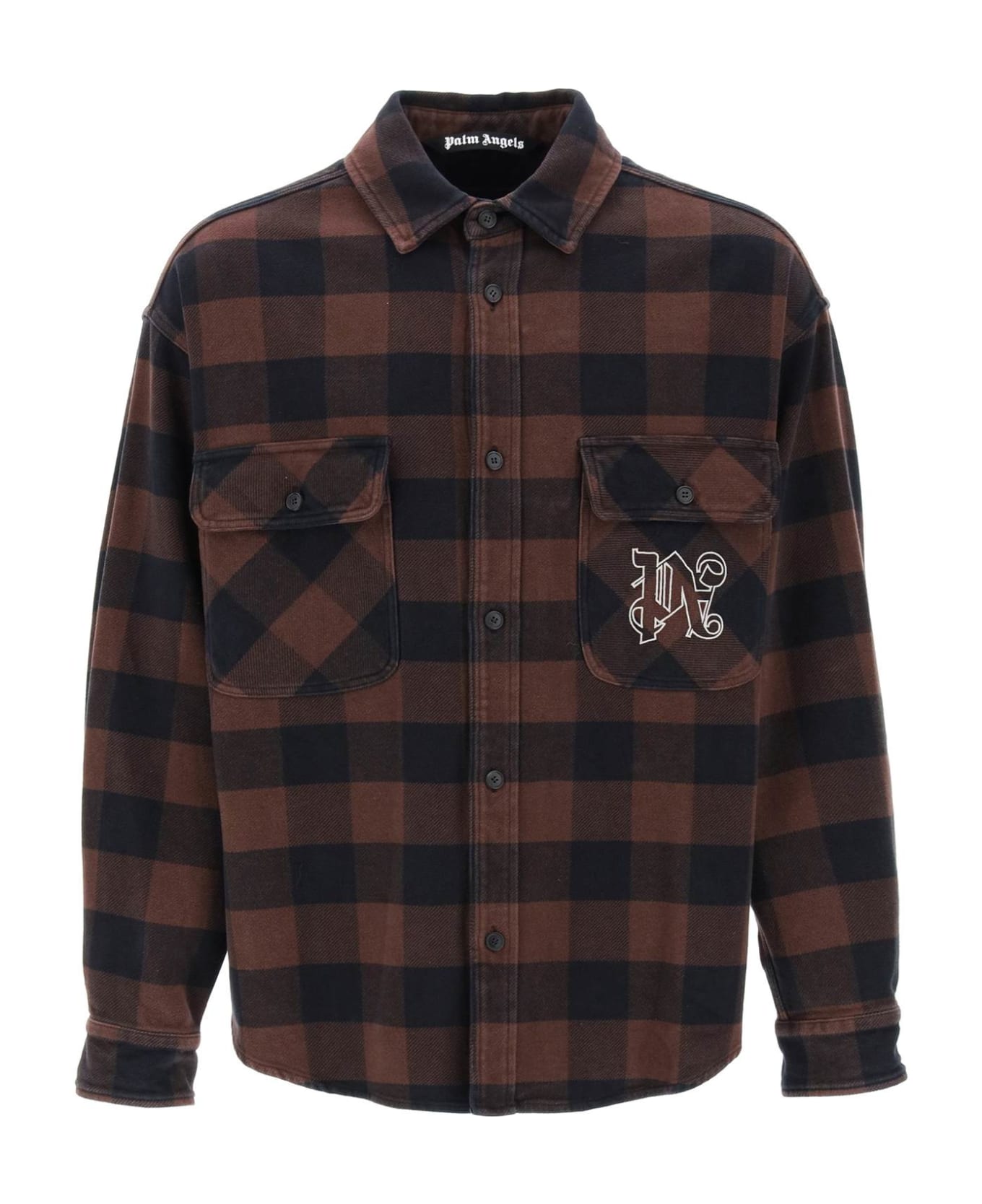 Palm Angels Flannel Overshirt With Check Motif - brown