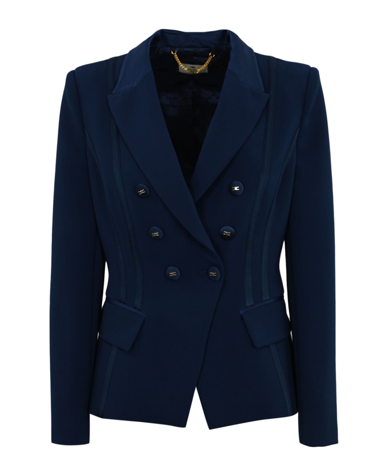 Elisabetta Franchi Crepe Jacket With Satin Details - Blue
