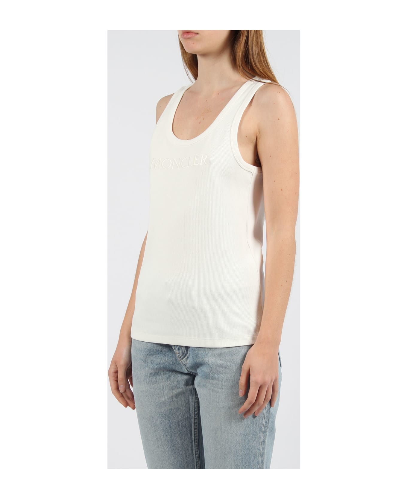 Moncler Embroidered Logo Ribbed Tank Top - White