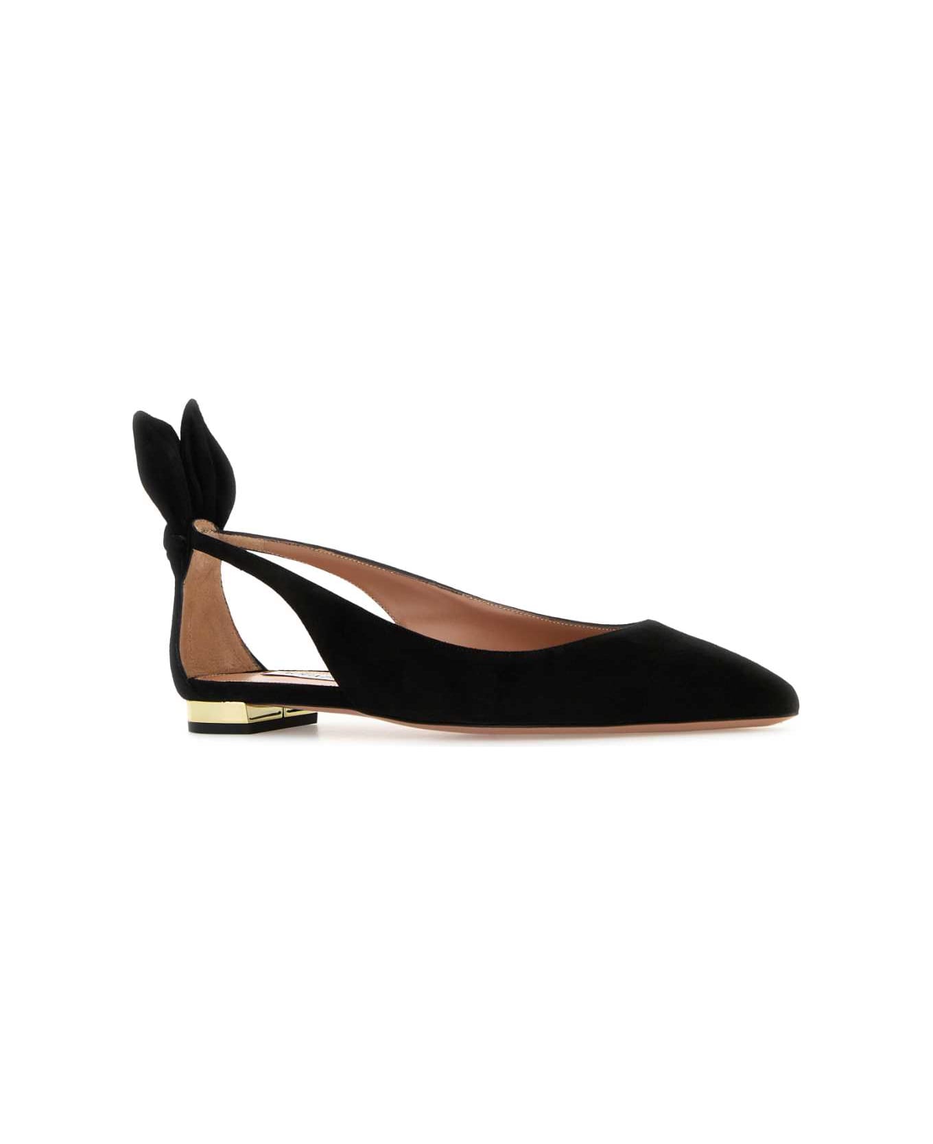 Aquazzura Black Suede Bow Tie Ballet Ballerinas - BLACK