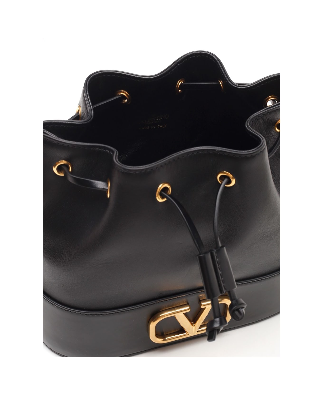 Valentino Garavani Black Leather 
v Logo
 Bucket Bag - Black