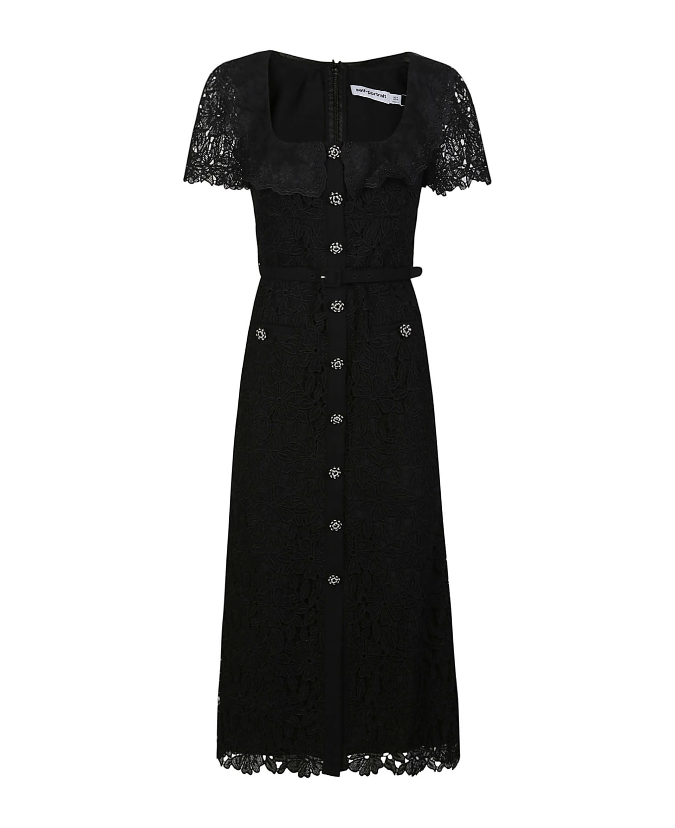 self-portrait Guipure Lace Midi Dress - Black ワンピース＆ドレス