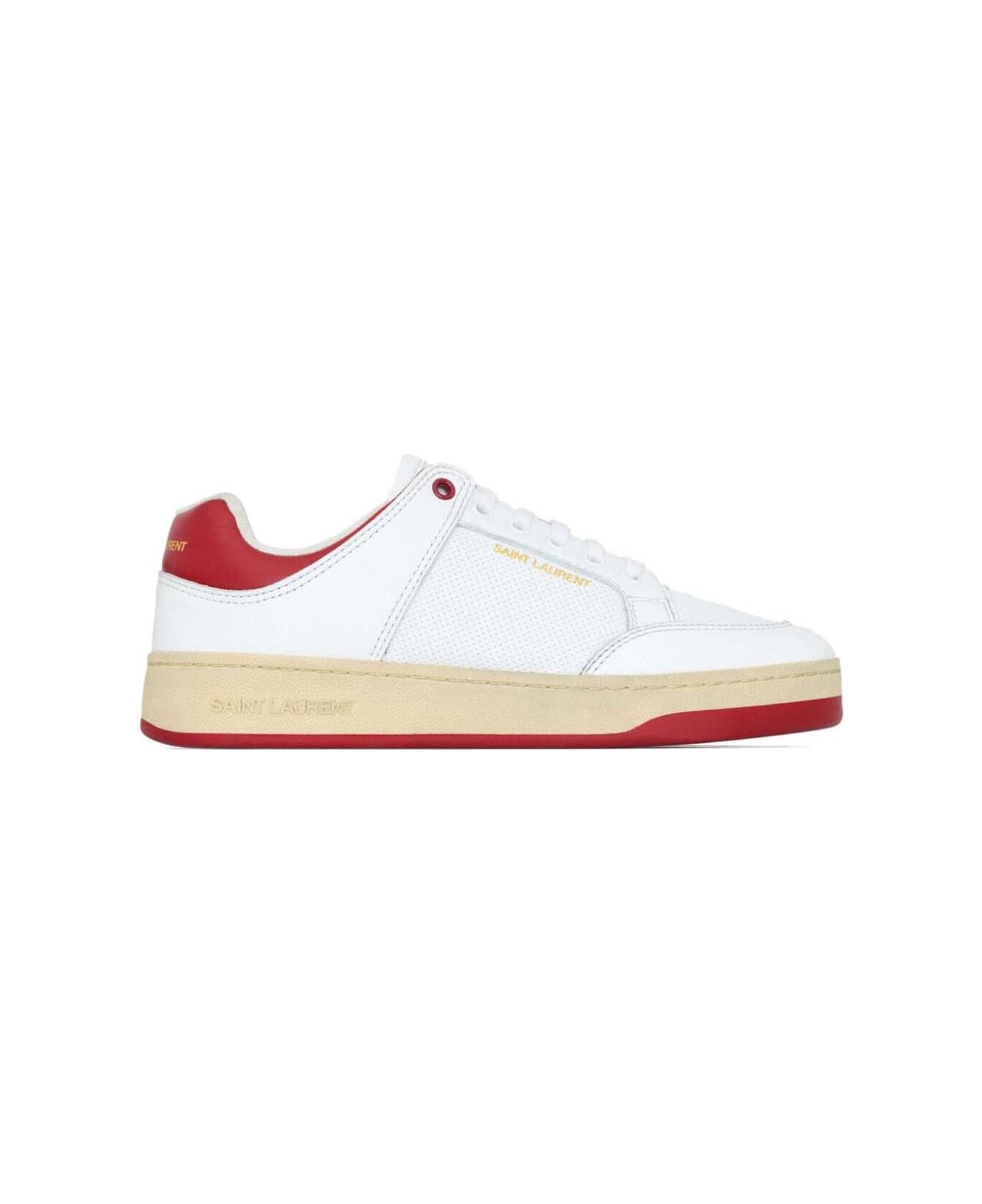 Saint Laurent White And Red Low Top Sneakers With Logo Detail In Leather Man - White