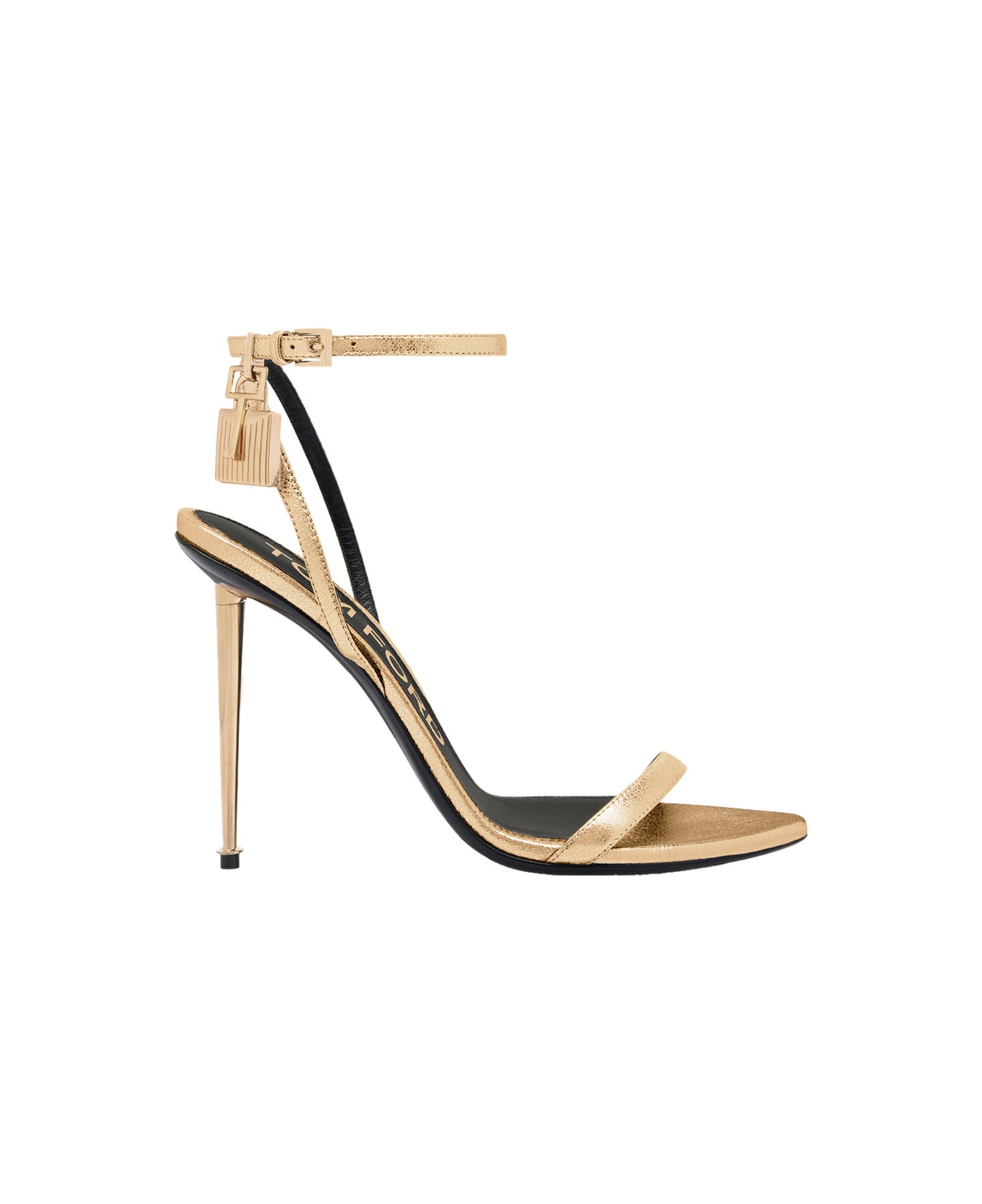 Tom Ford Gold Colored Pumps With High Stiletto Heel And Pendant Detail On The Ankle In Patent Leather Woman - Metallic