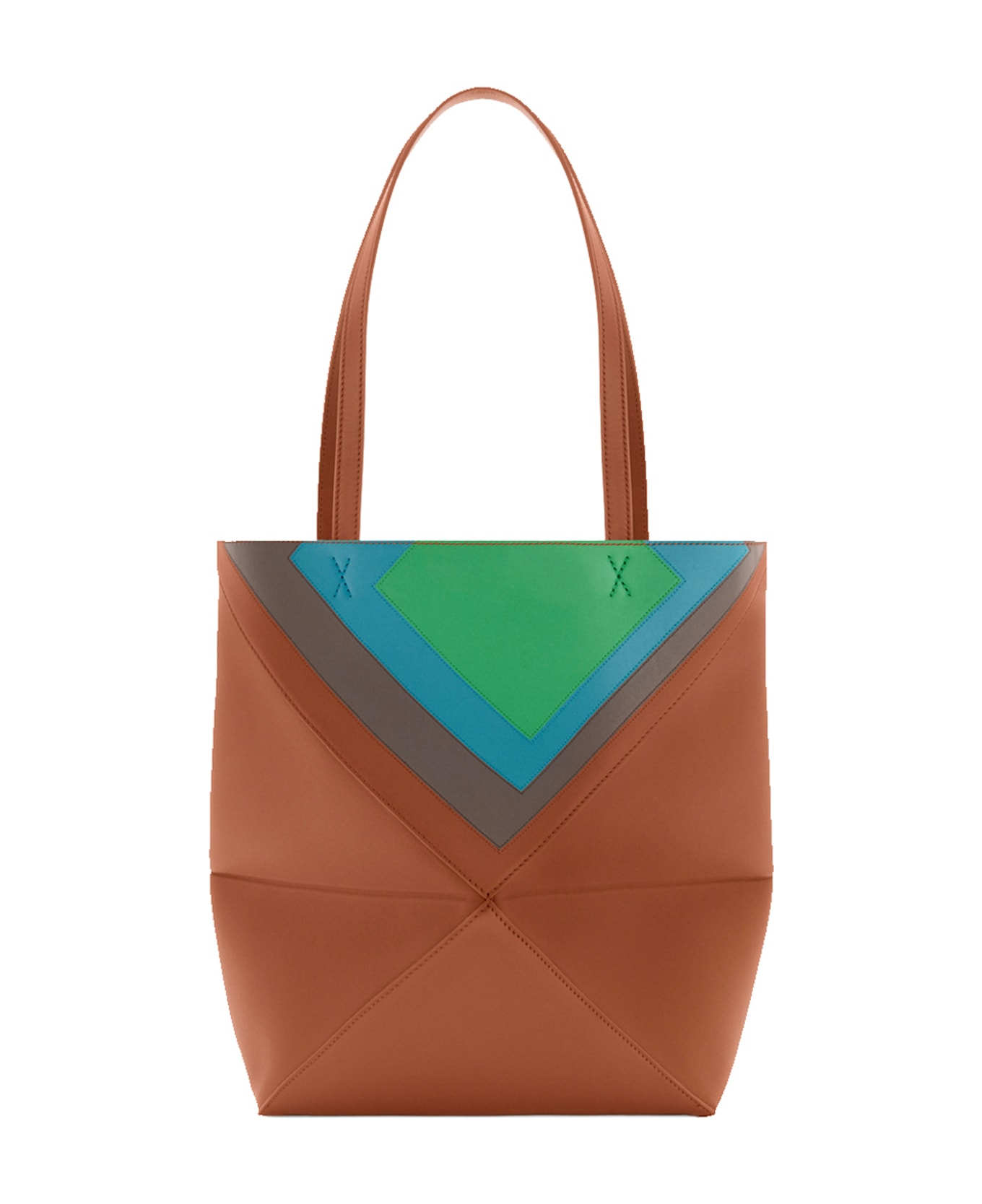 Loewe Medium Puzzle Fold Tote Bag In Calfskin Nappa - CARAMEL/BRIGHT GREEN トートバッグ