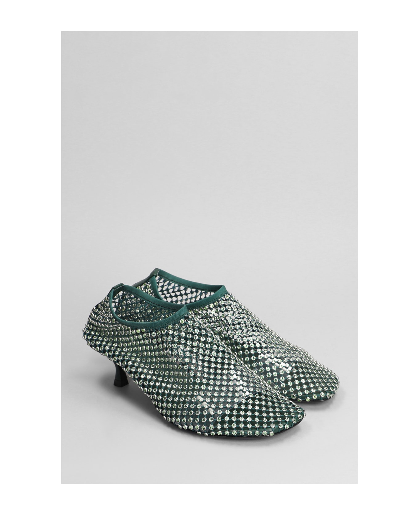 Christopher Esber Minette Crystal Low Heels Ankle Boots In Green Nylon - green