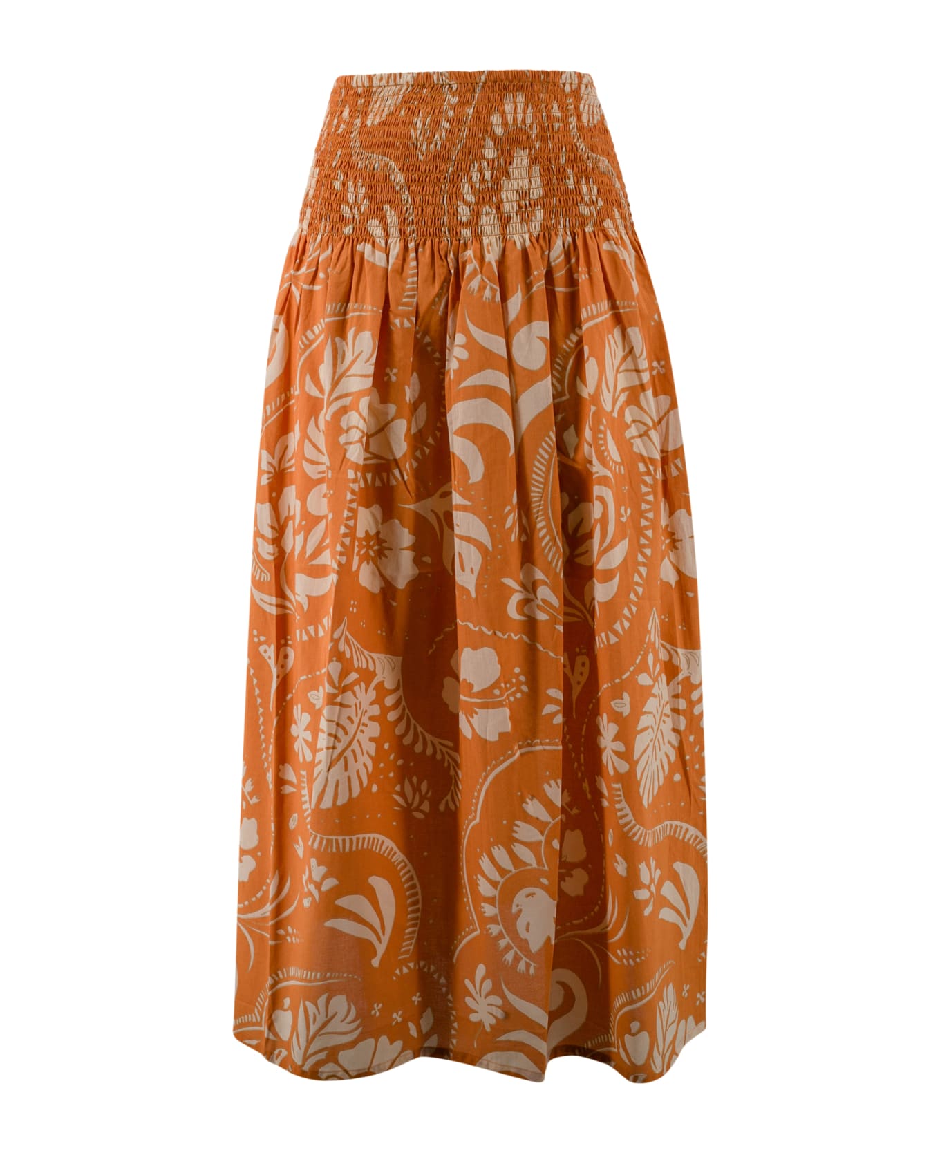 Surkana Long Skirt With Elastic Gathers At The Waist - Brown
