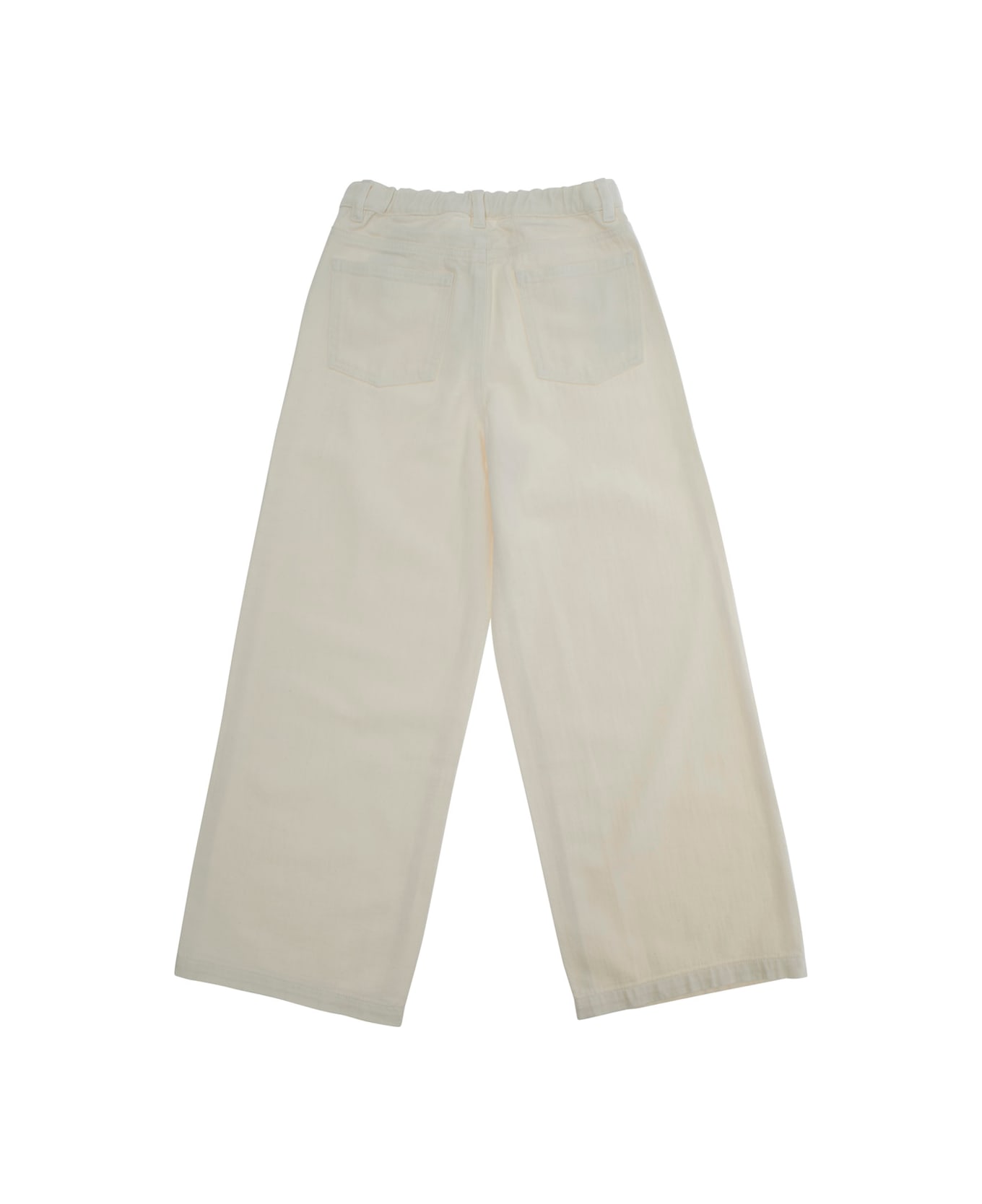 Il Gufo White Pants With Logo Patch On The Front And Rear Elastic Waist In Cotton Girl - White