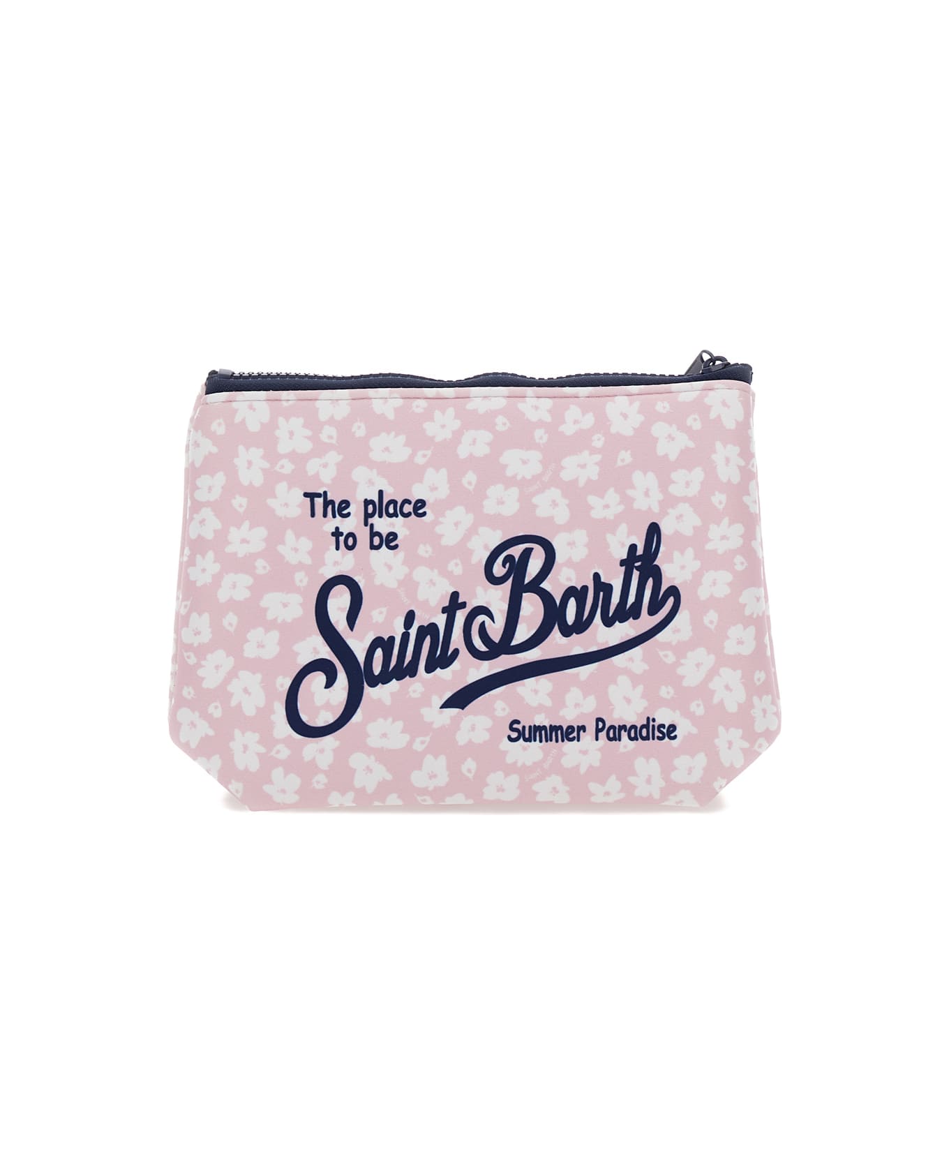 MC2 Saint Barth 'aline' Pink Pochette With Logo And Flowers Print In Scuba Fabric Girl - Fuxia