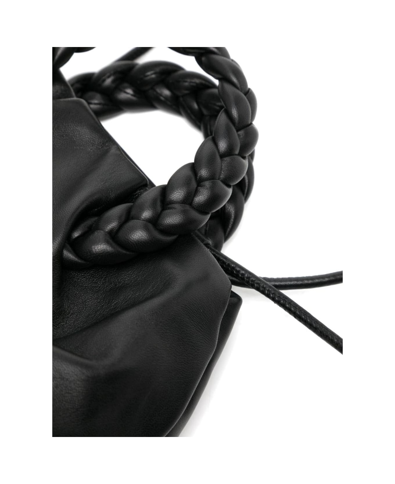 Hereu 'bombon M' Black Handbag With Braided Handles In Shiny Leather Woman - Black