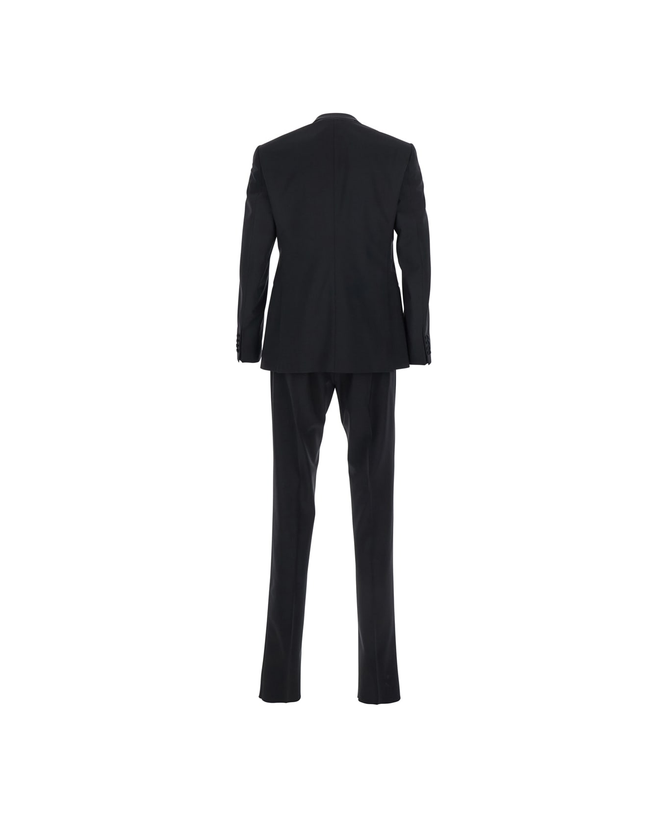Emporio Armani Black Single-breasted Suit With Peak Revers In Wool Stretch Man - Black