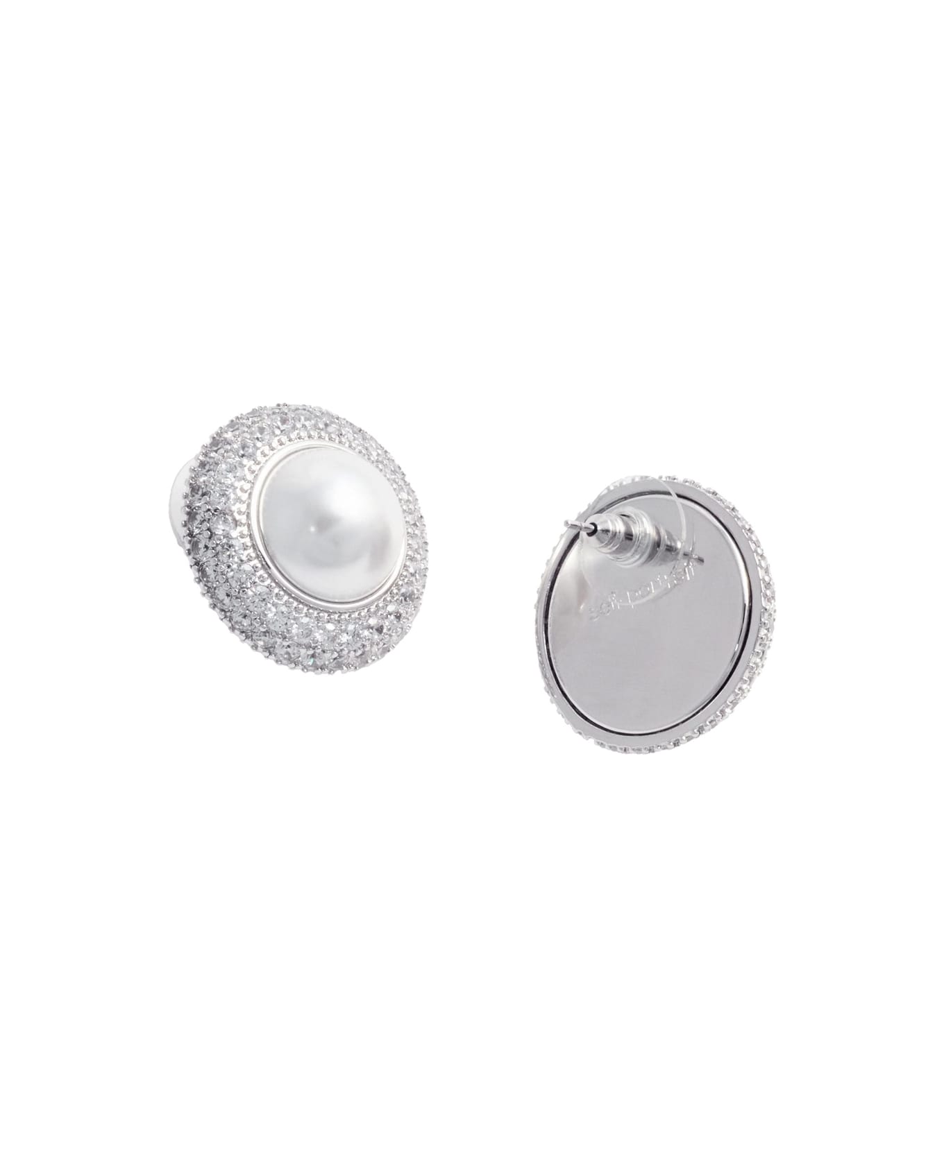 self-portrait White Stud Earings With Crystal Embellishments In Brass Woman - SILVER