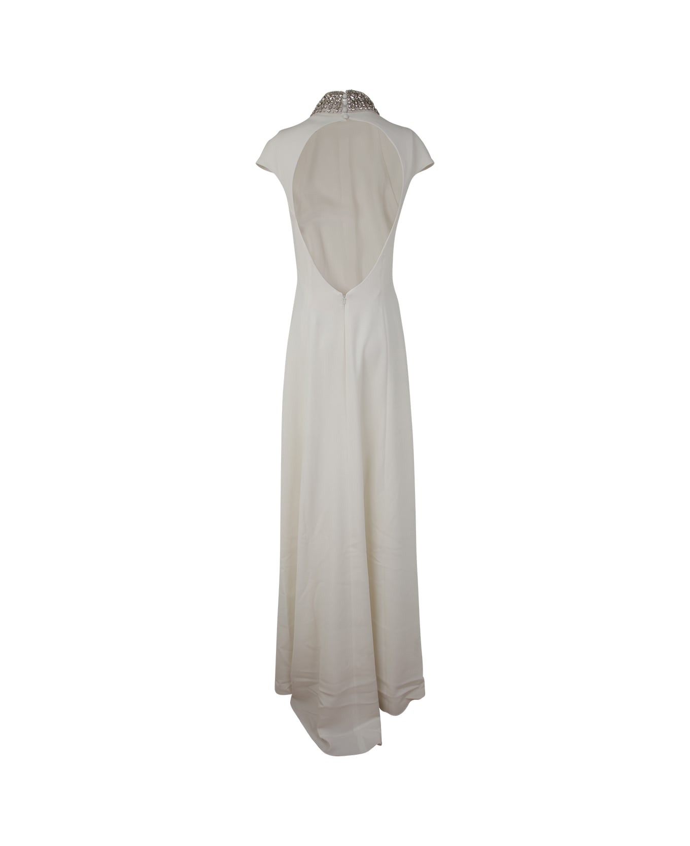 Max Mara Perim Long Dress With Crystal Neck - Optical White